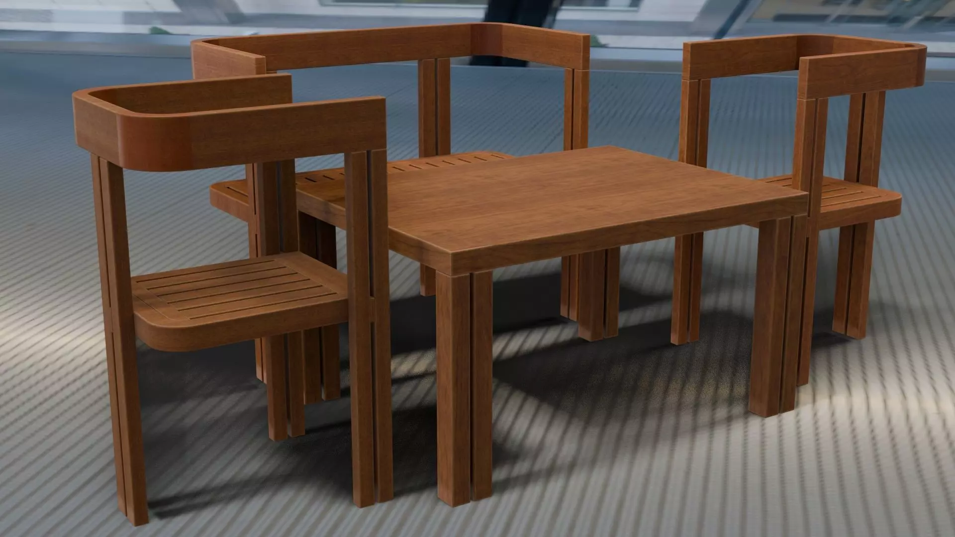 Dining Set Table and Chairs Low-poly 3D model_0