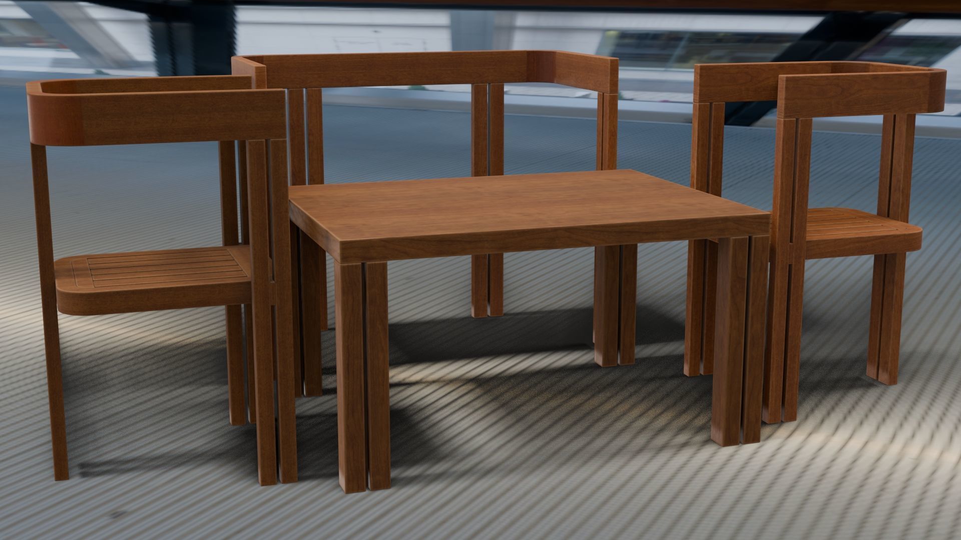 Dining Set Table and Chairs Low-poly 3D model_5
