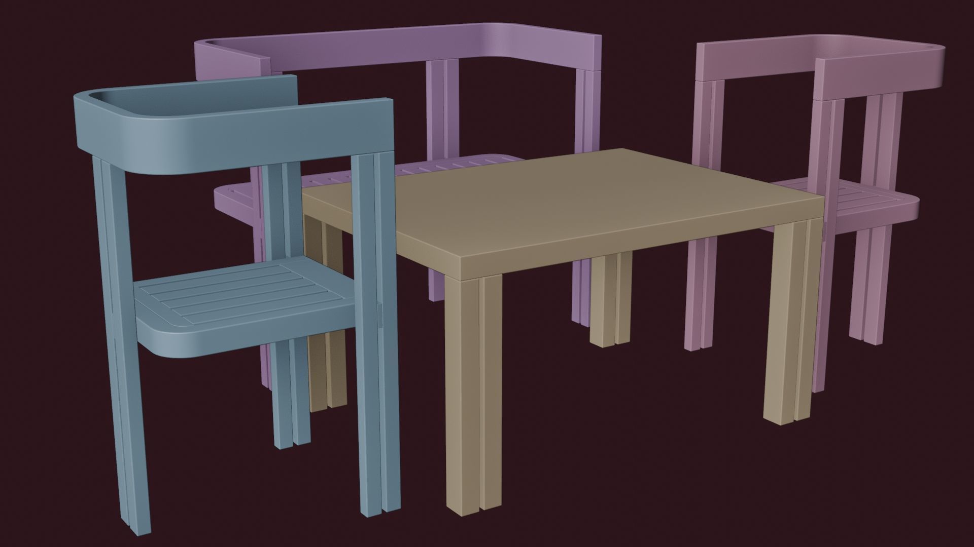 Dining Set Table and Chairs Low-poly 3D model_8