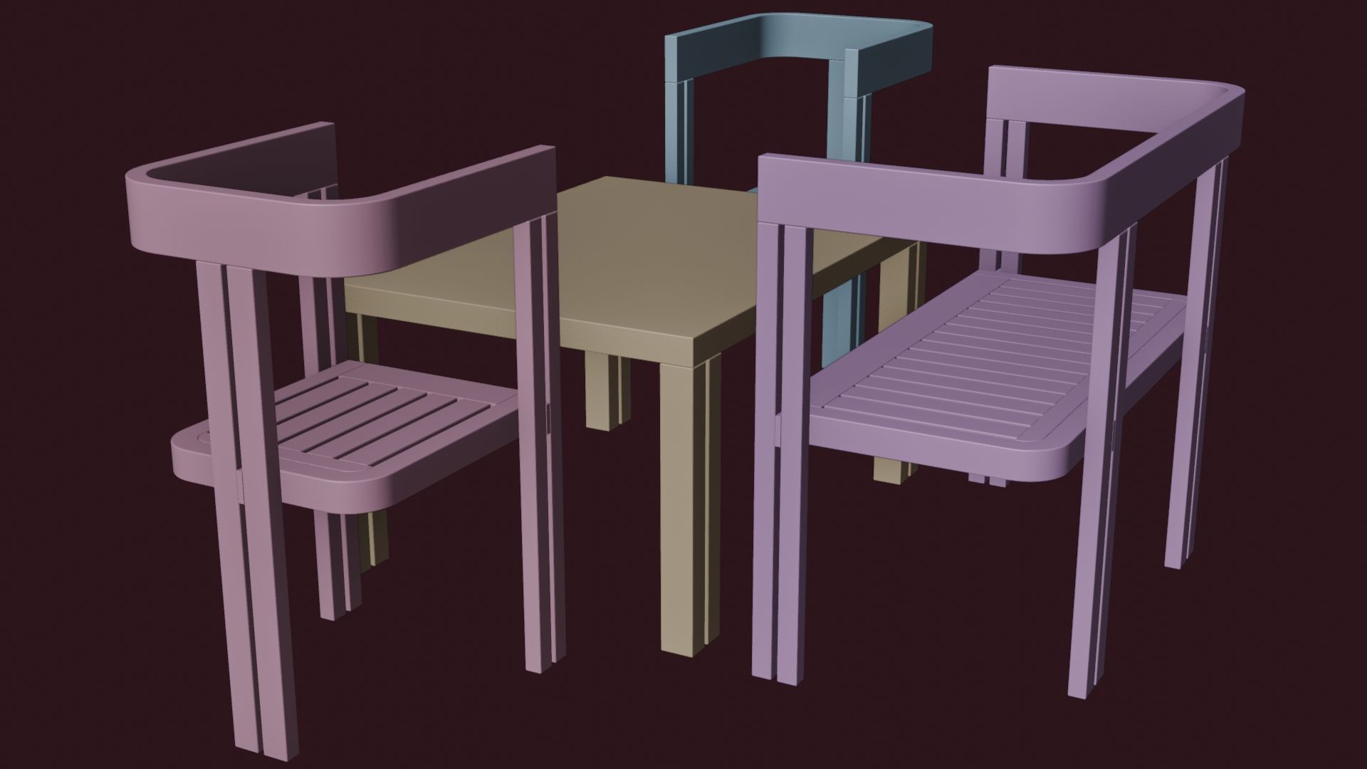 Dining Set Table and Chairs Low-poly 3D model_6