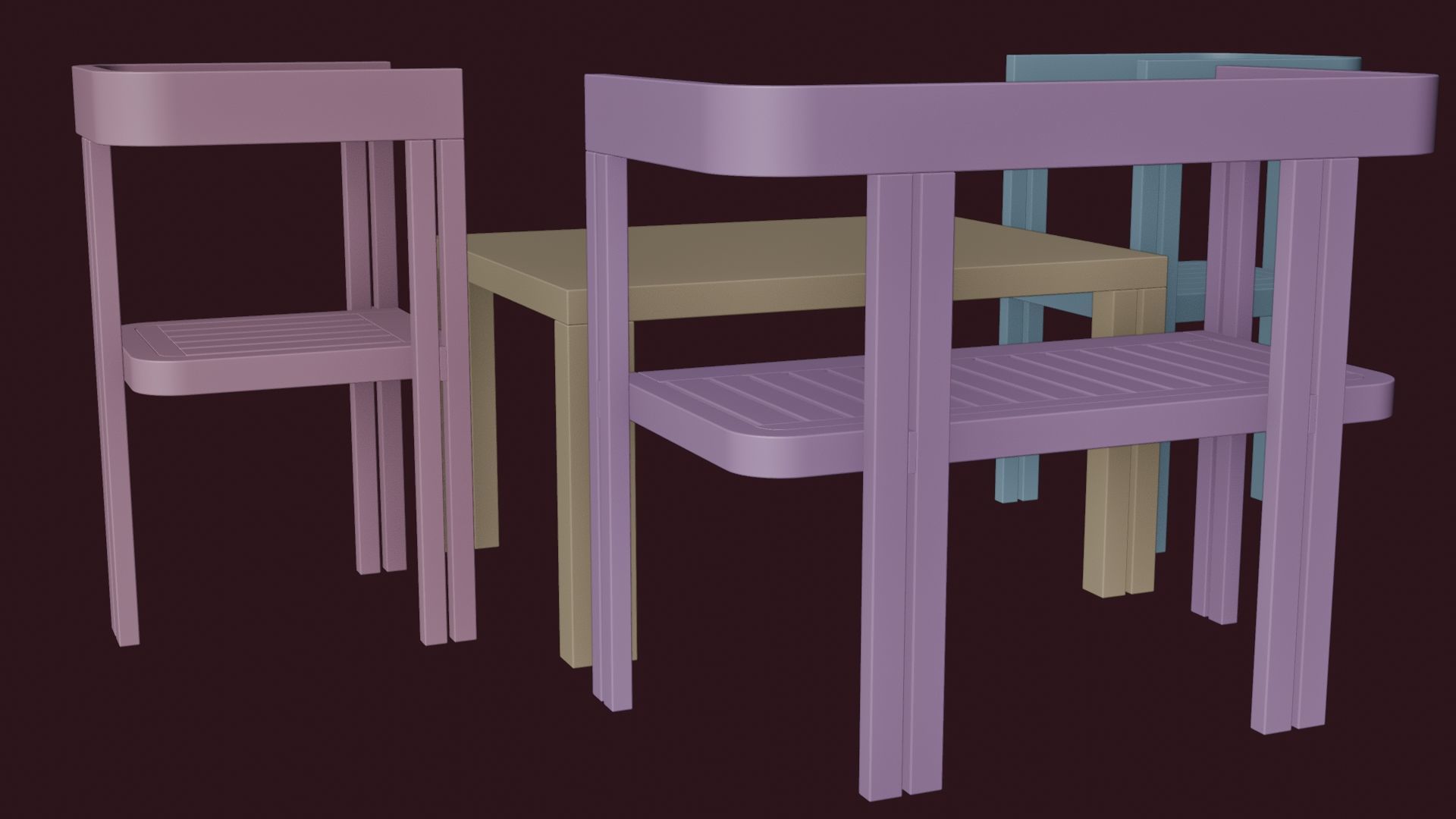 Dining Set Table and Chairs Low-poly 3D model_12