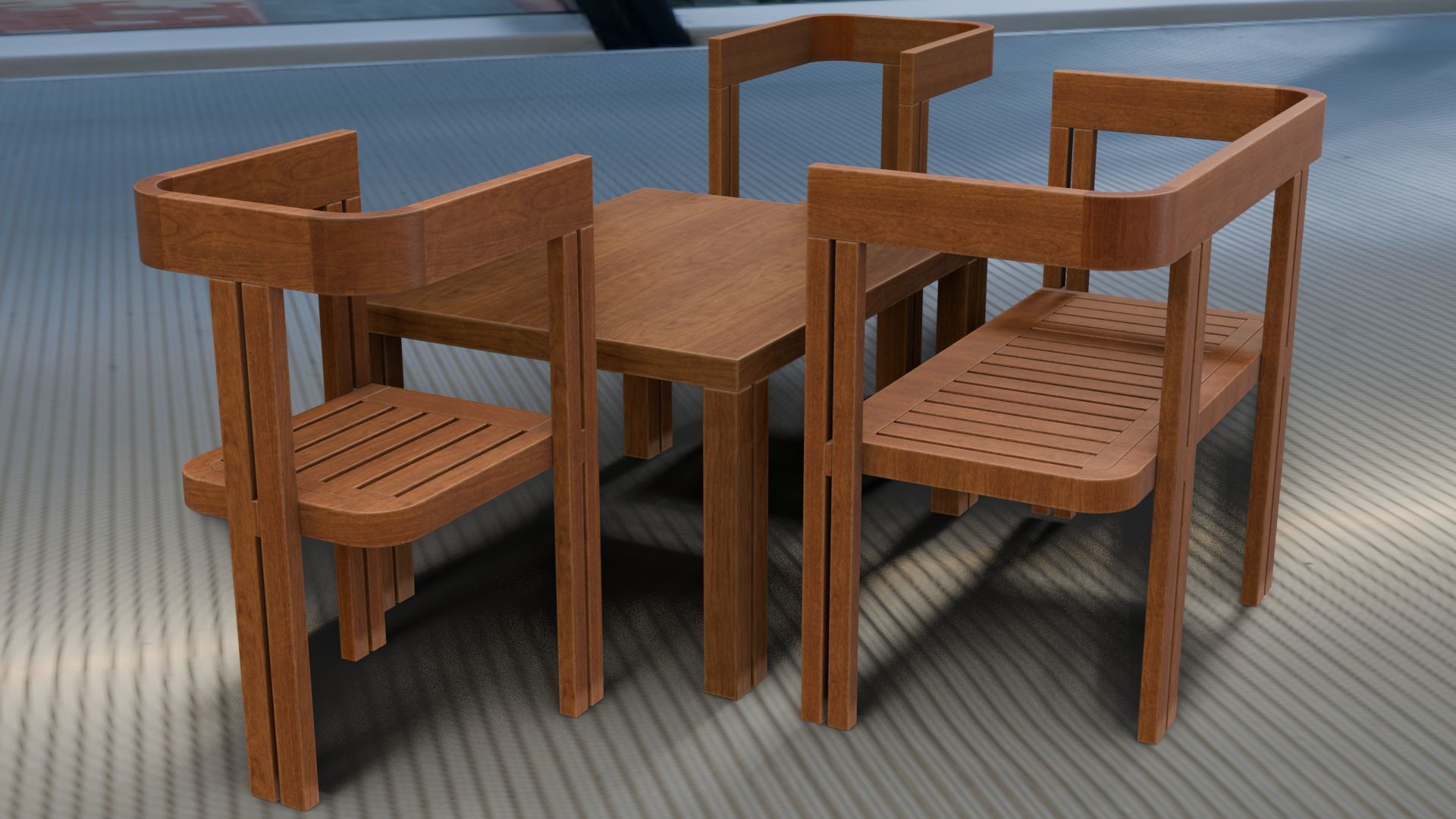 Dining Set Table and Chairs Low-poly 3D model_10
