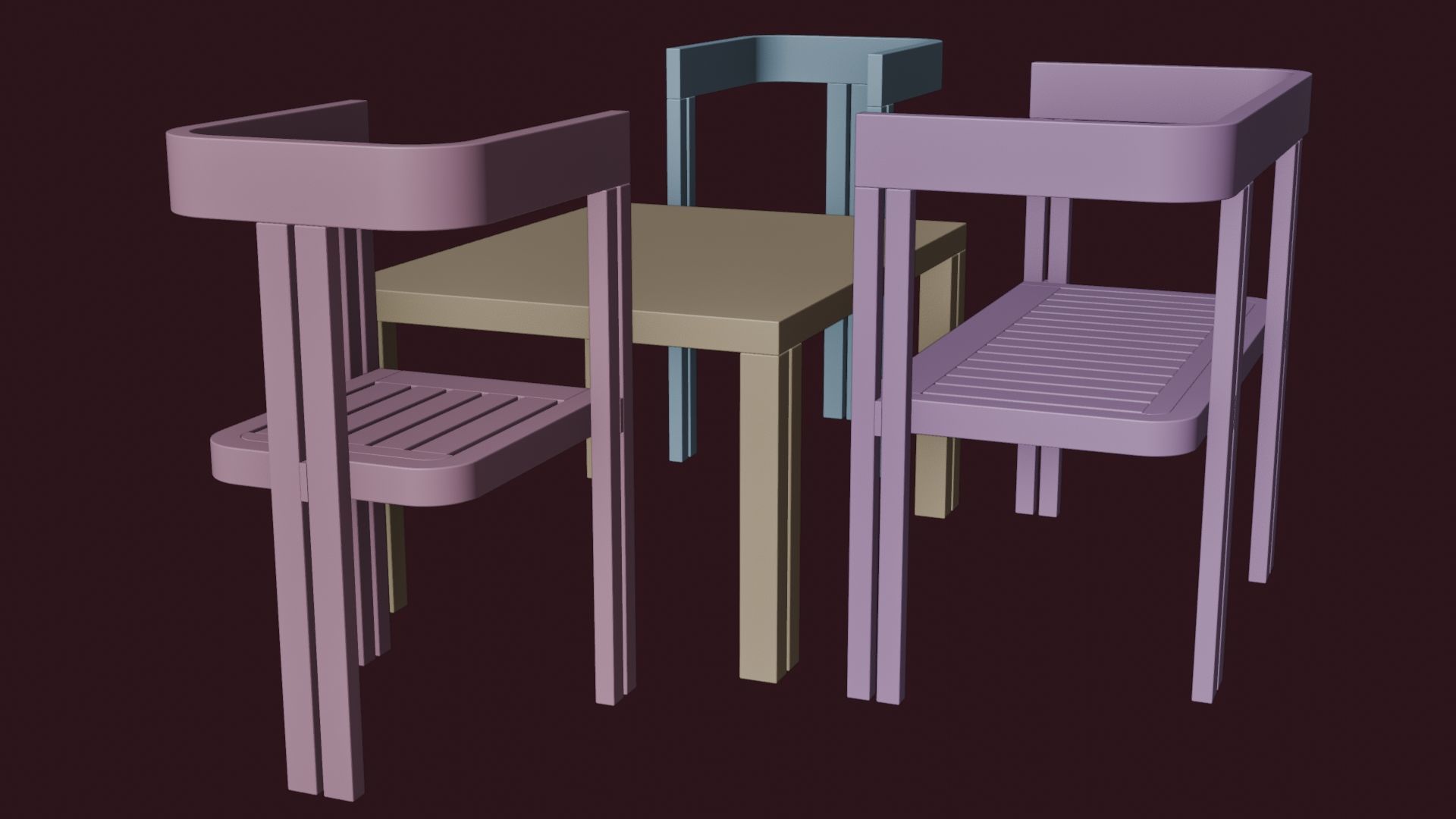 Dining Set Table and Chairs Low-poly 3D model_3
