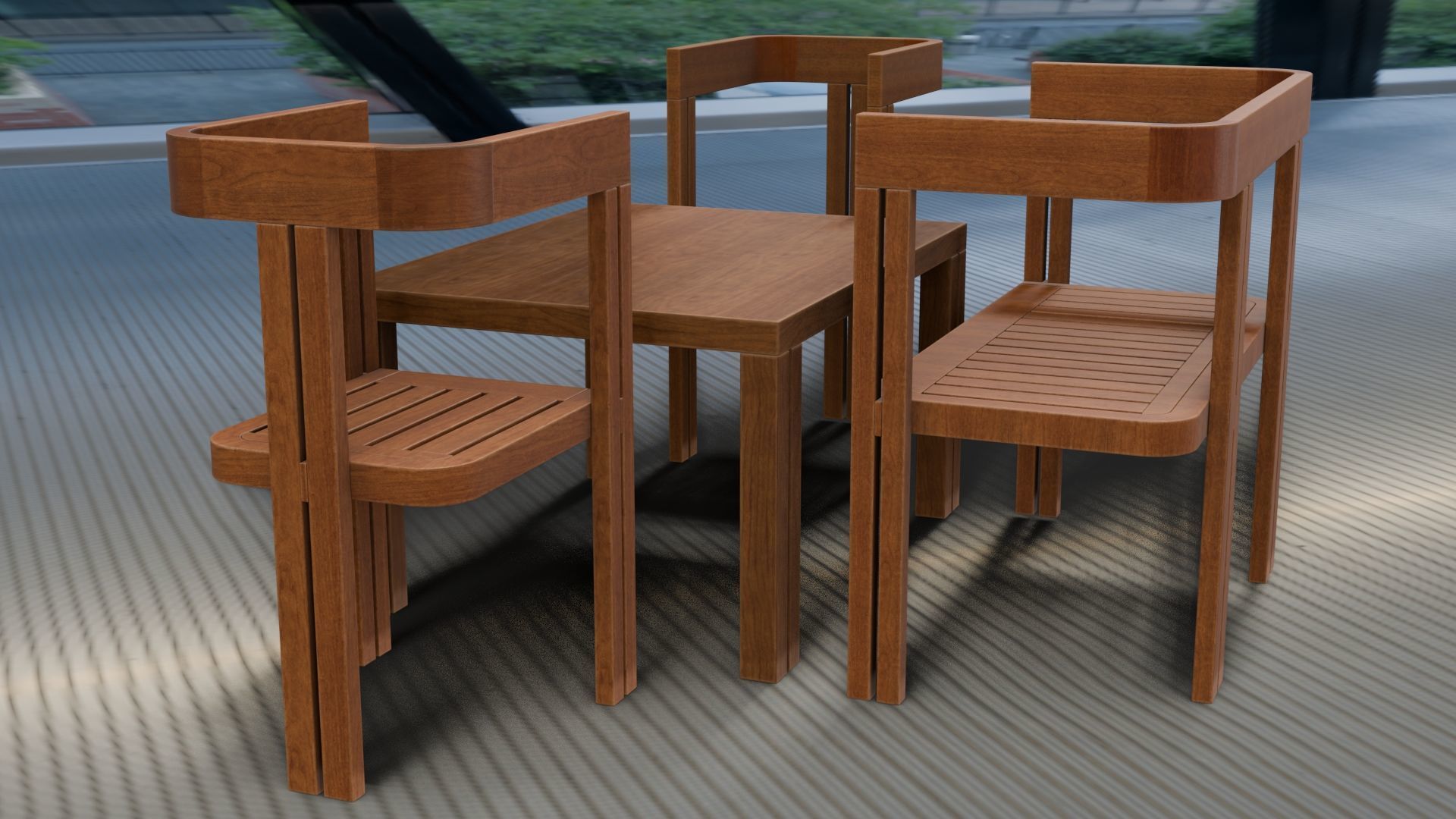 Dining Set Table and Chairs Low-poly 3D model_1