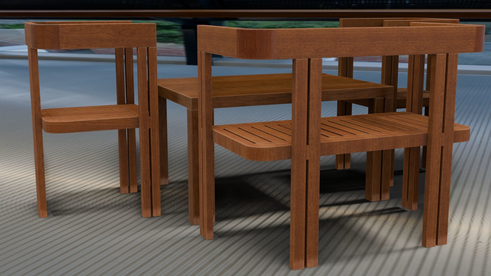 Dining Set Table and Chairs Low-poly 3D model_2