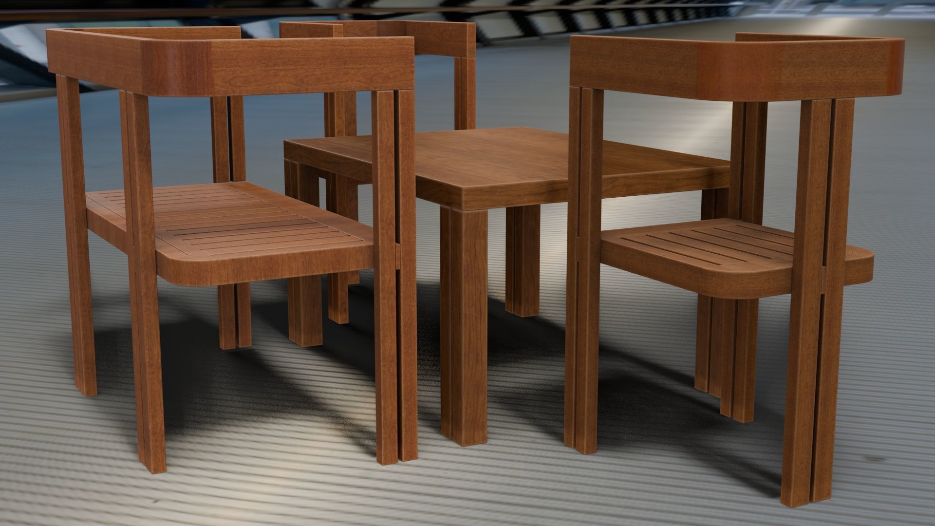 Dining Set Table and Chairs Low-poly 3D model_7