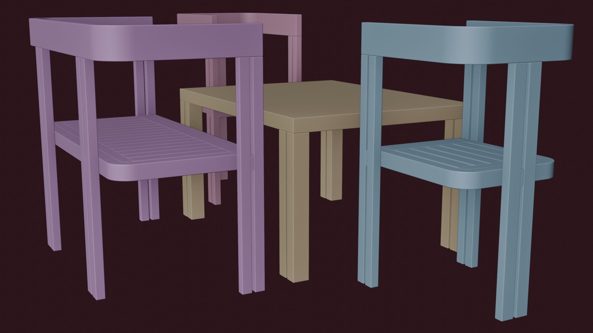 Dining Set Table and Chairs Low-poly 3D model_11