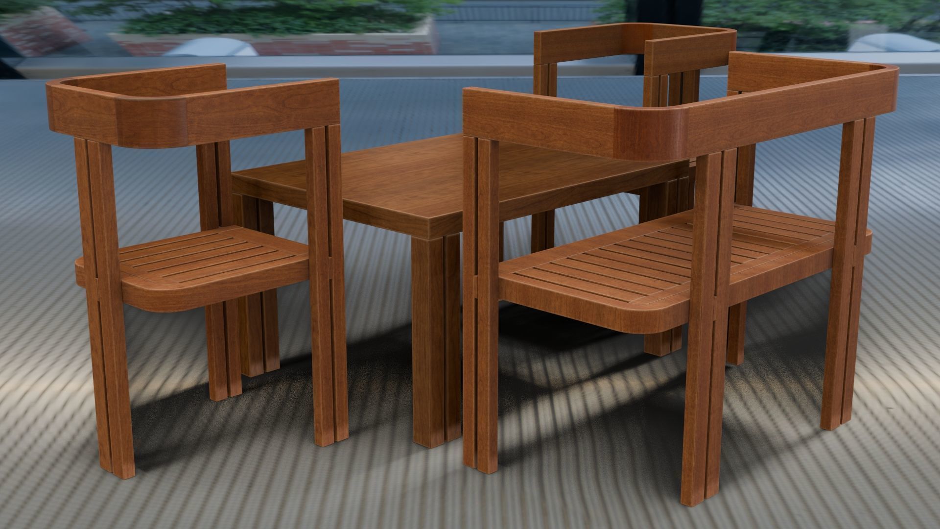 Dining Set Table and Chairs Low-poly 3D model_13