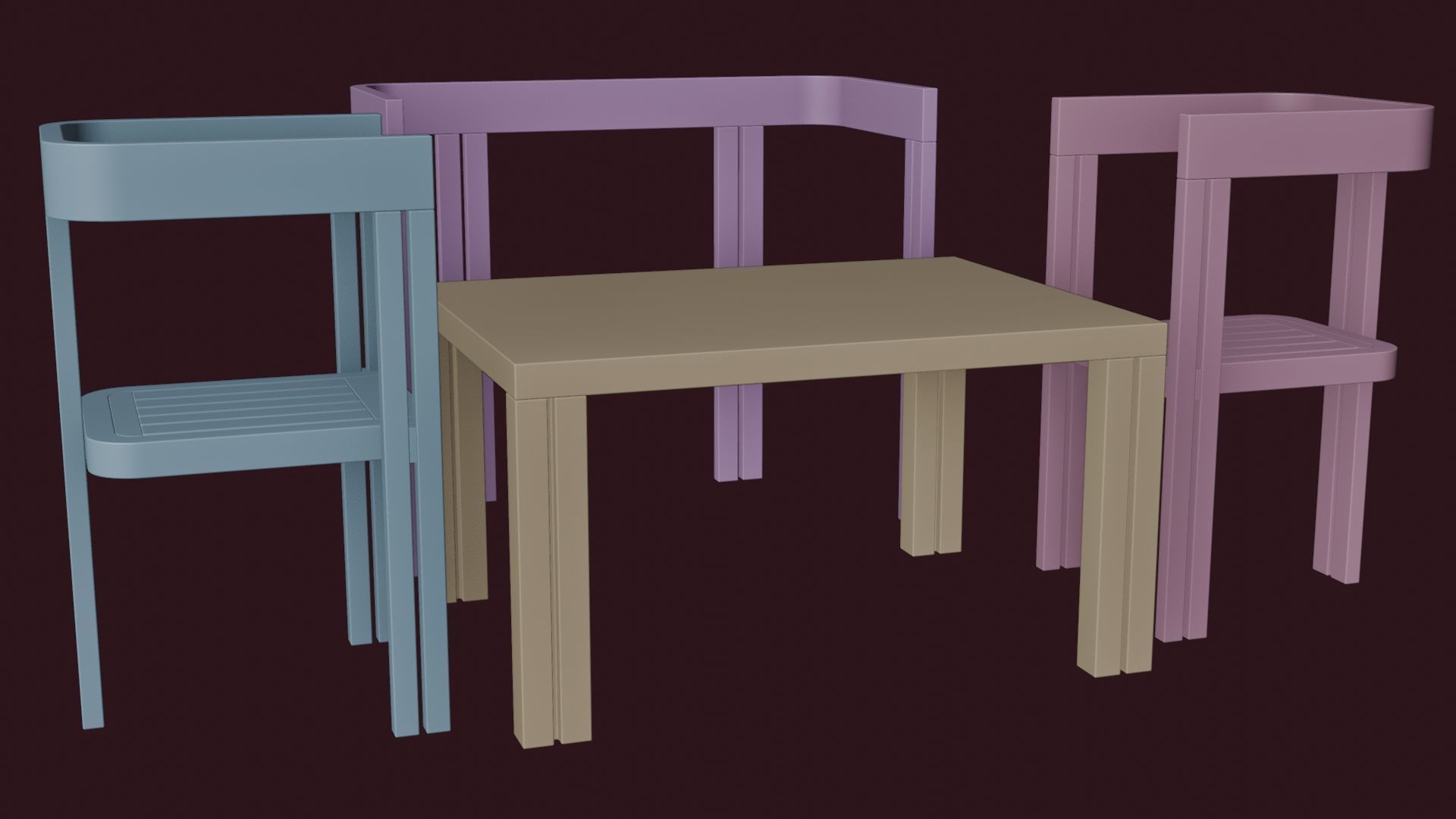 Dining Set Table and Chairs Low-poly 3D model_14