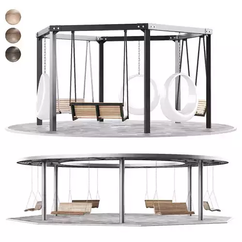 Set of pergolas gazebos canopies with swings benches 3 3D model