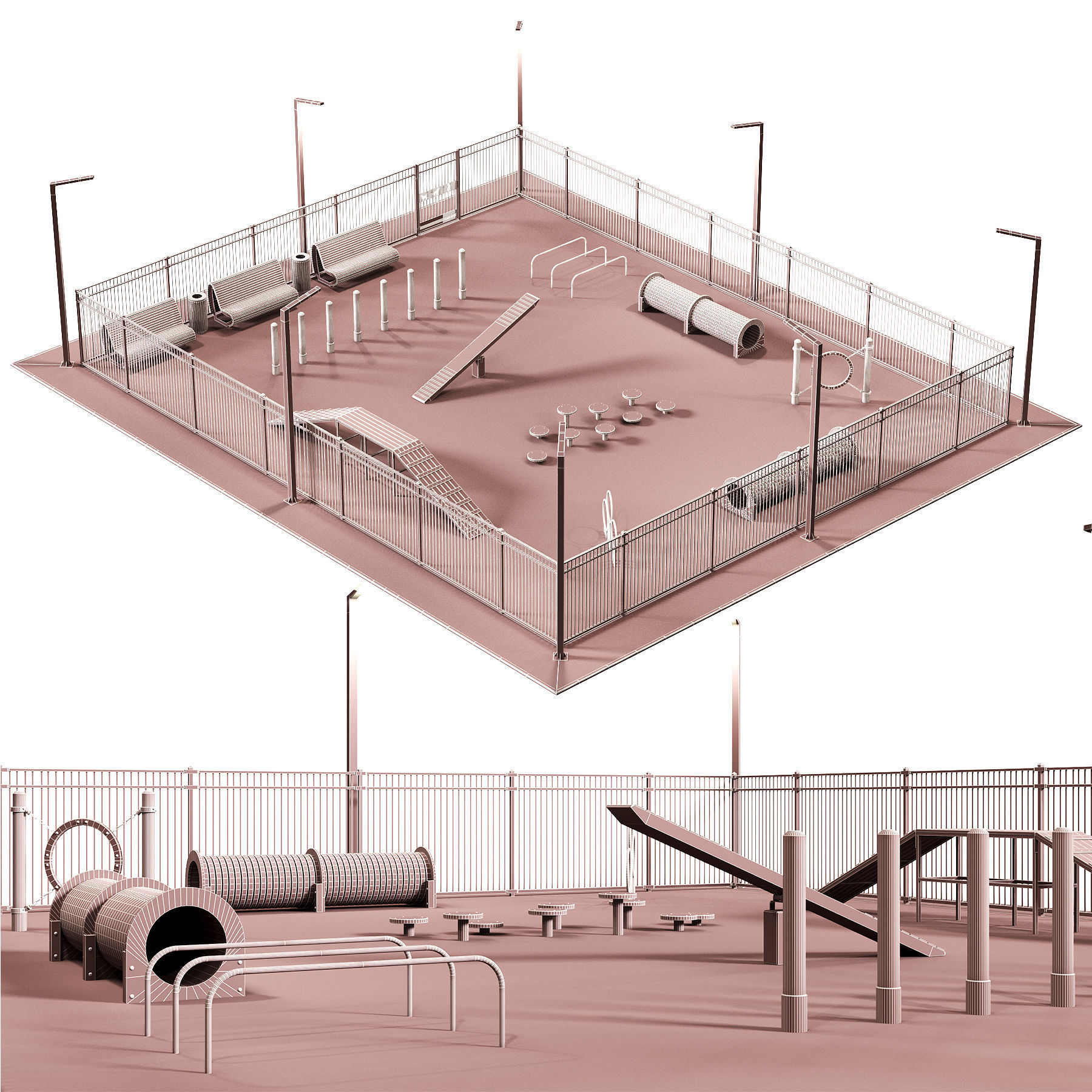 Dog walking area gym 3D model_5