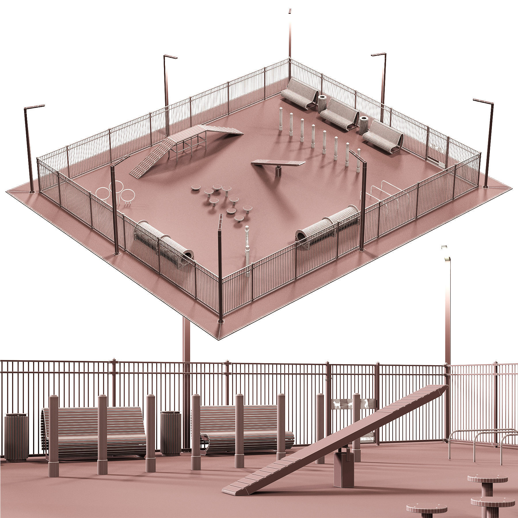 Dog walking area gym 3D model_4