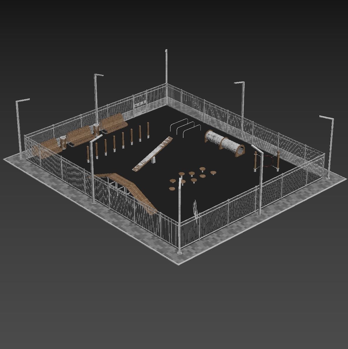 Dog walking area gym 3D model_7