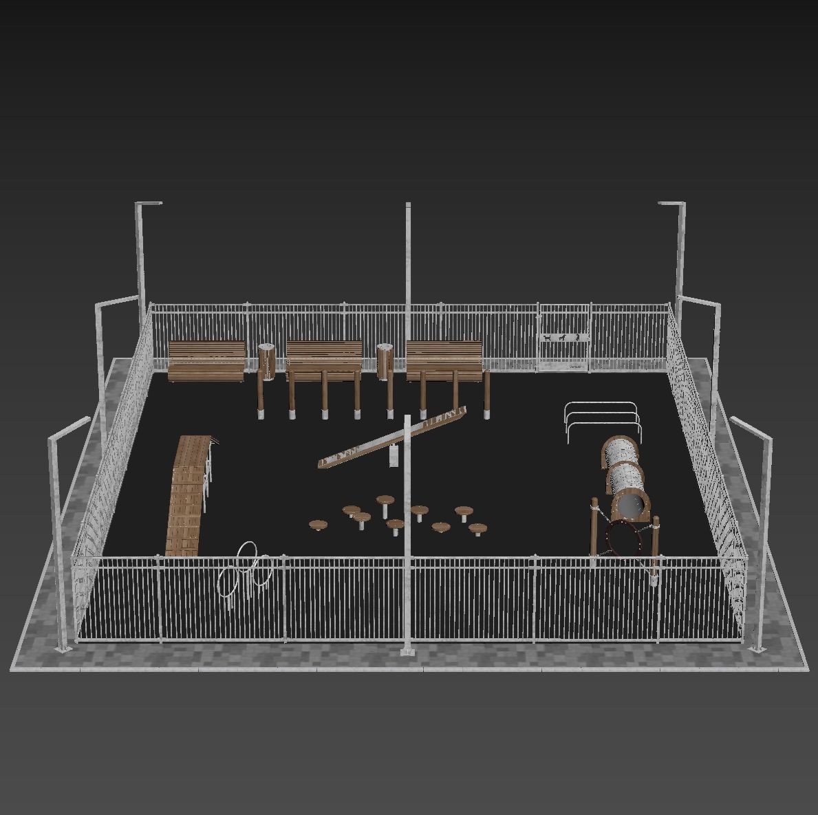 Dog walking area gym 3D model_9