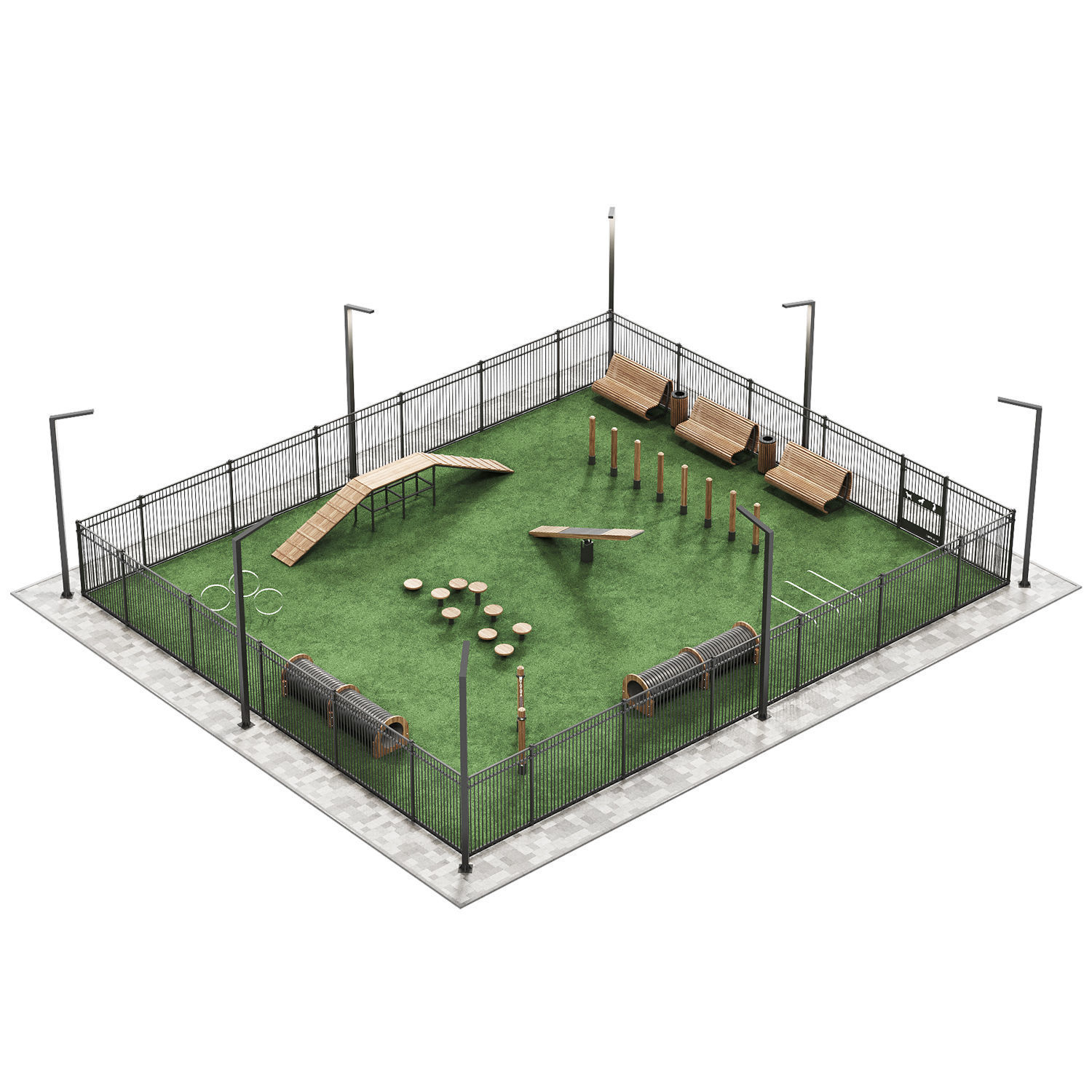 Dog walking area gym 3D model_2