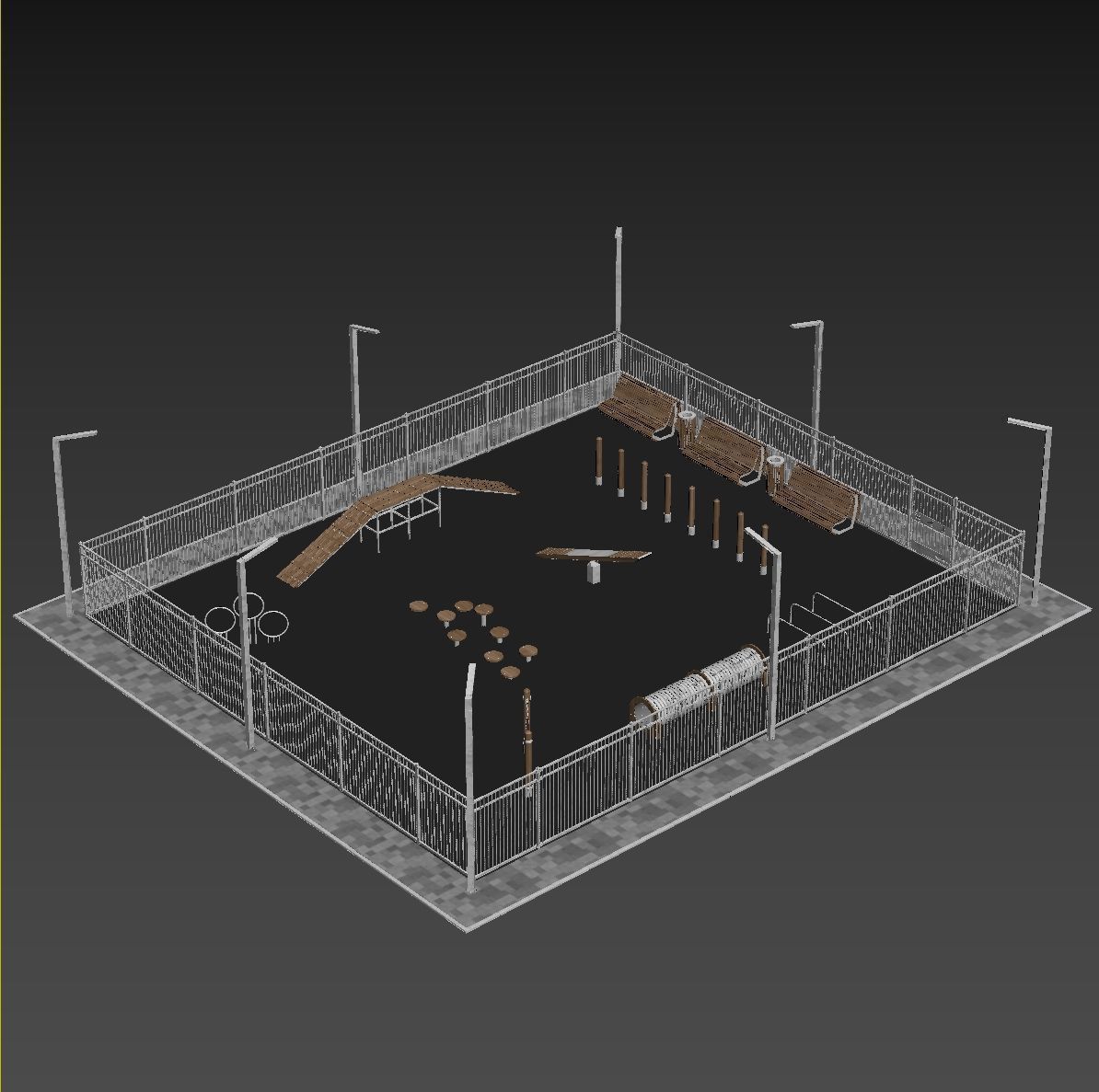Dog walking area gym 3D model_8