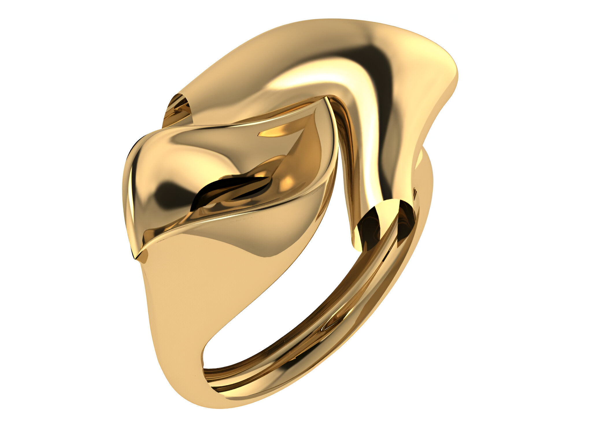 Dual Leaves Plain gold ring 3D print model_1