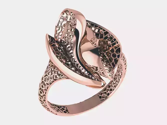 Leaves Wire Mesh Plain gold ring 3D print model