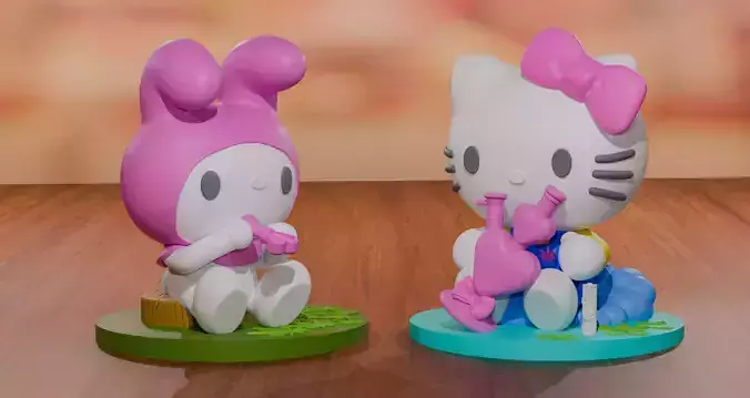 Fantasy Figures Sanrio Hello Kitty y My Melody Weed Version  3D print model