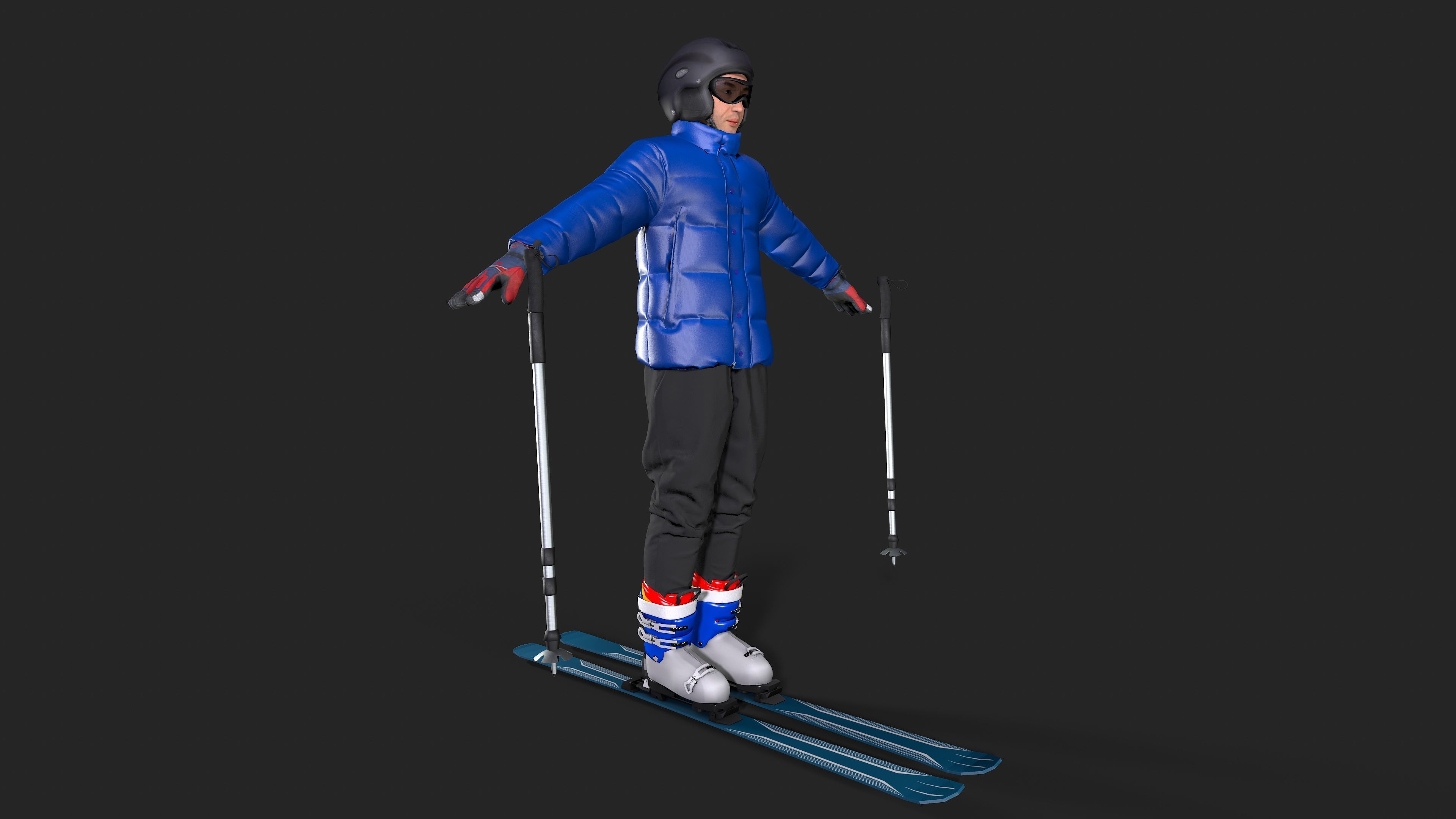 Skiing Actions  Low-poly 3D model_9