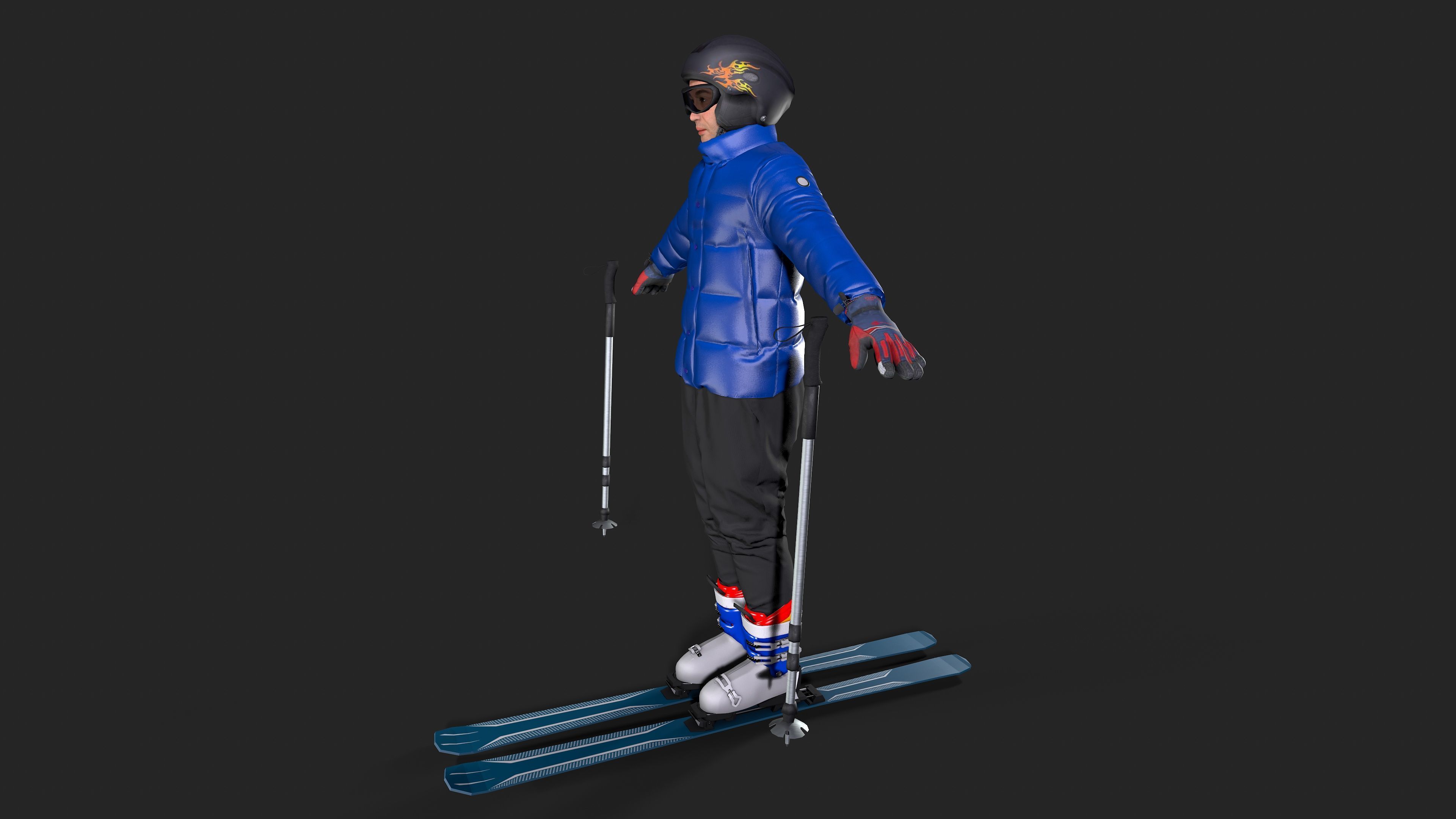 Skiing Actions  Low-poly 3D model_6