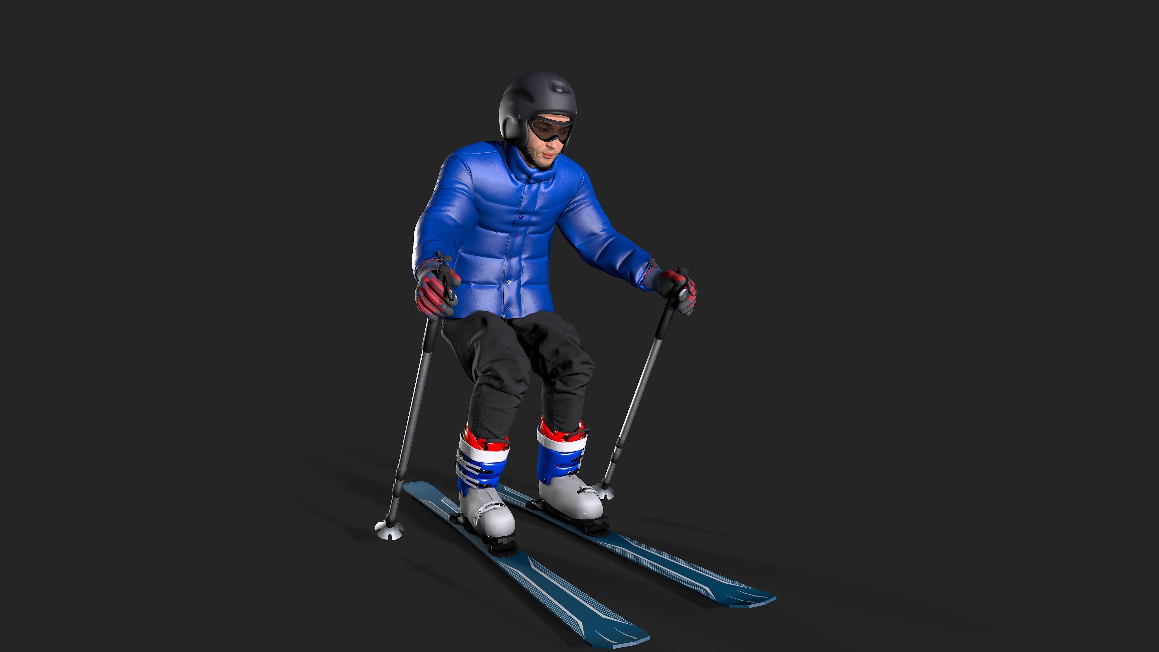 Skiing Actions  Low-poly 3D model_3