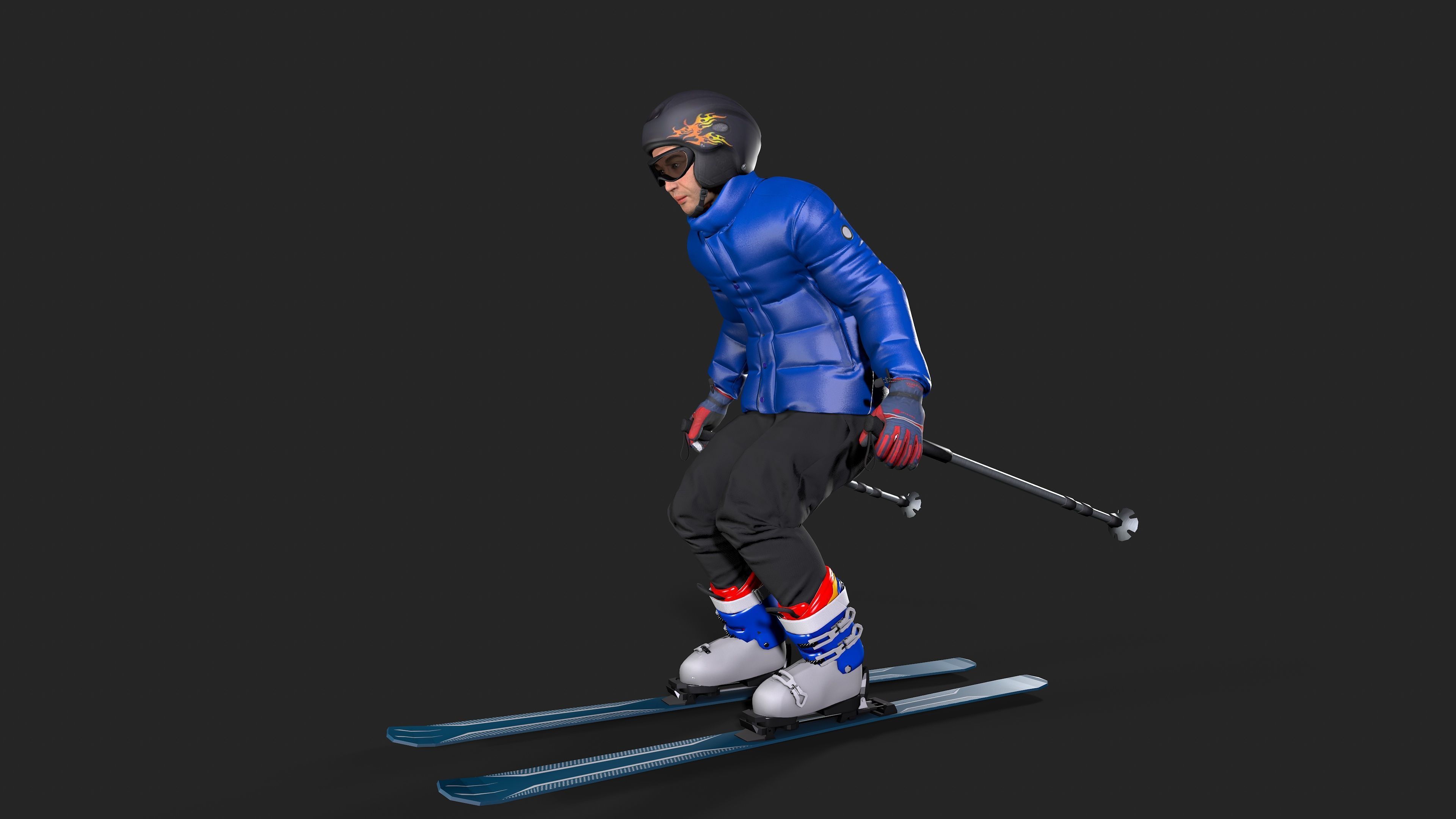 Skiing Actions  Low-poly 3D model_2