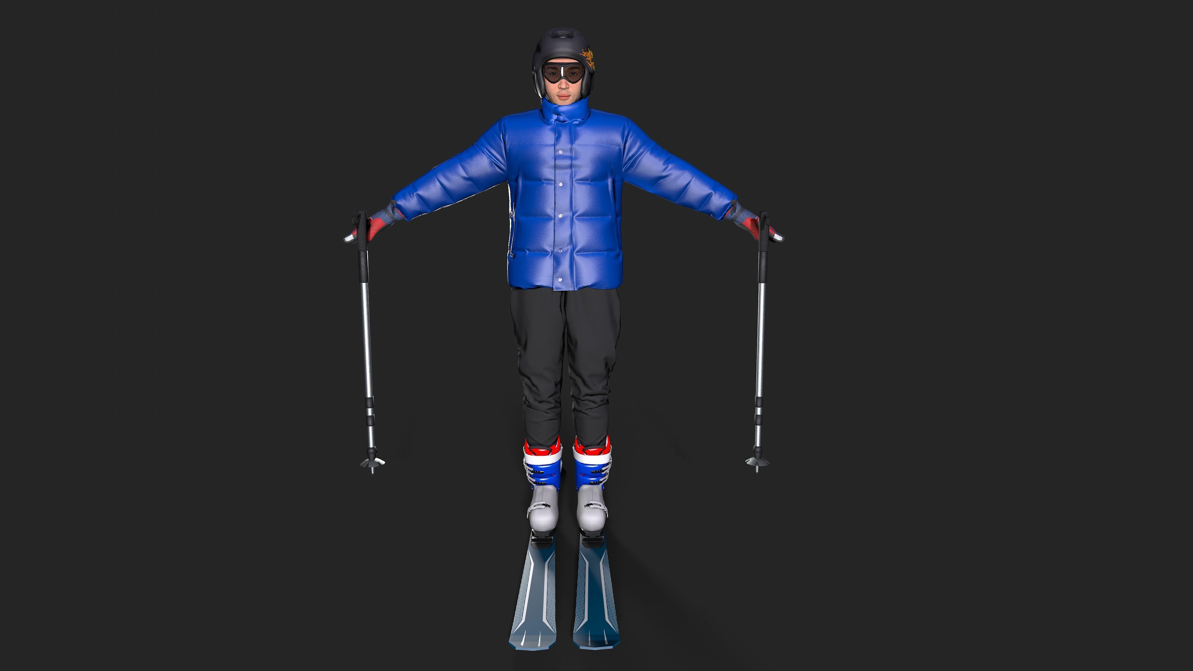Skiing Actions  Low-poly 3D model_7