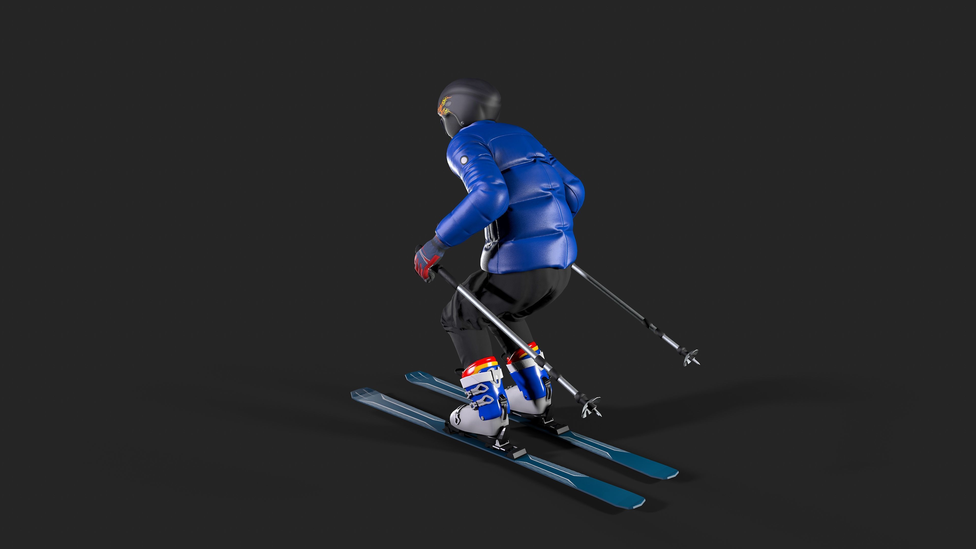 Skiing Actions  Low-poly 3D model_4