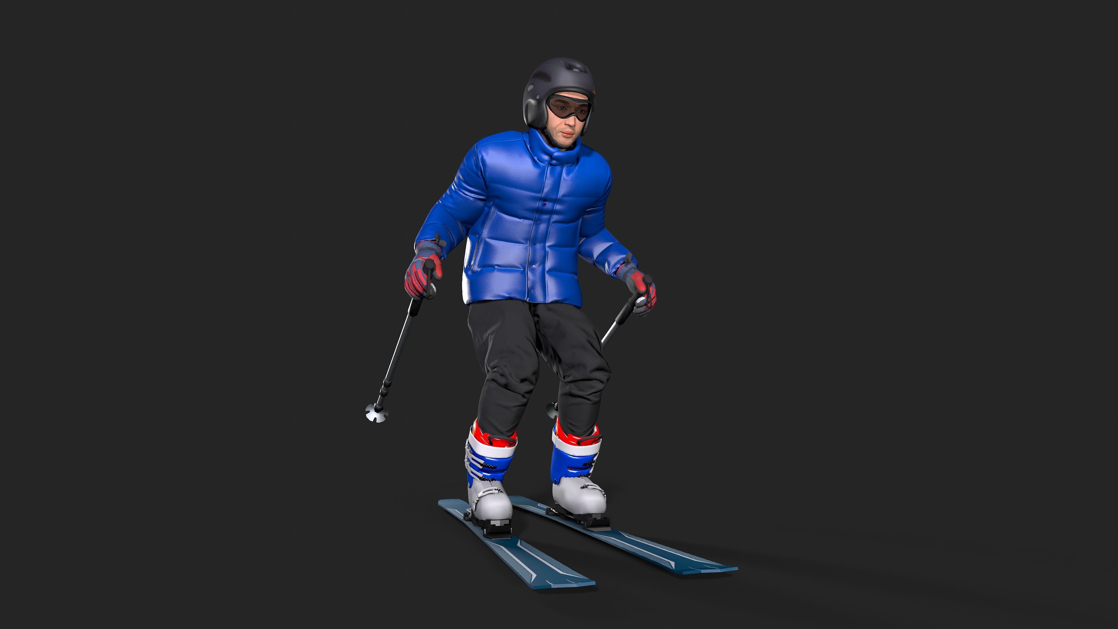 Skiing Actions  Low-poly 3D model_1