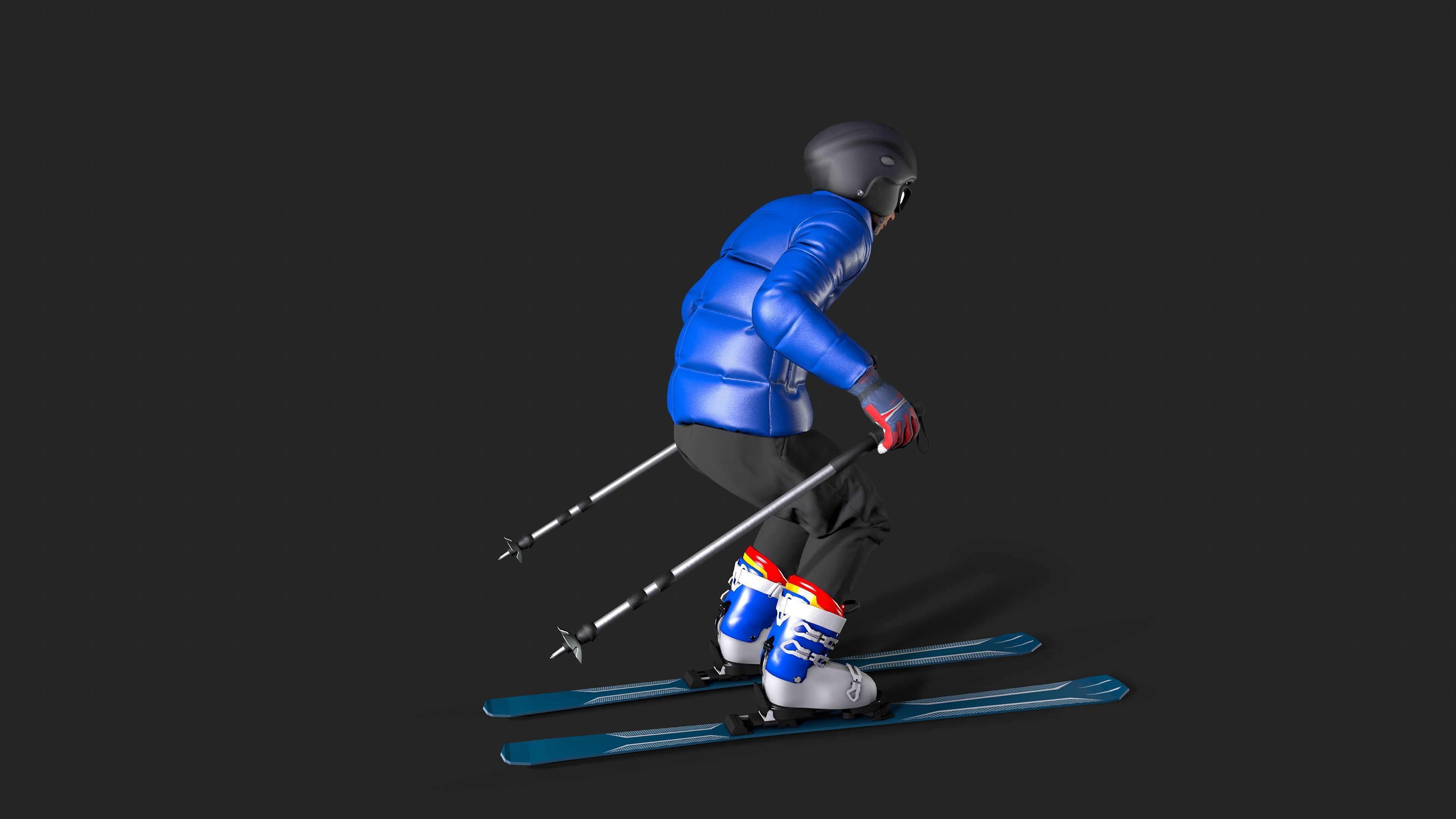 Skiing Actions  Low-poly 3D model_5