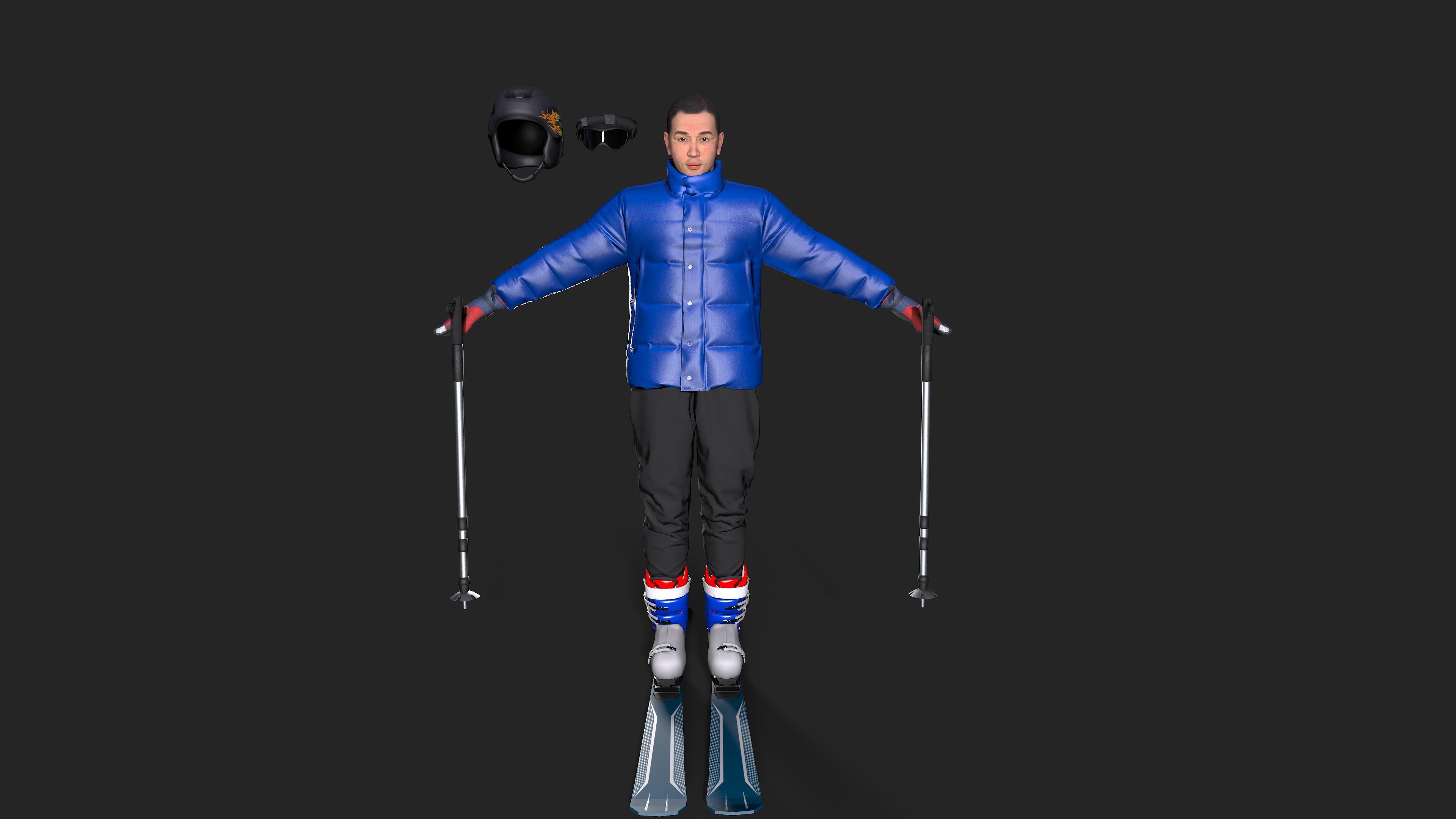Skiing Actions  Low-poly 3D model_10
