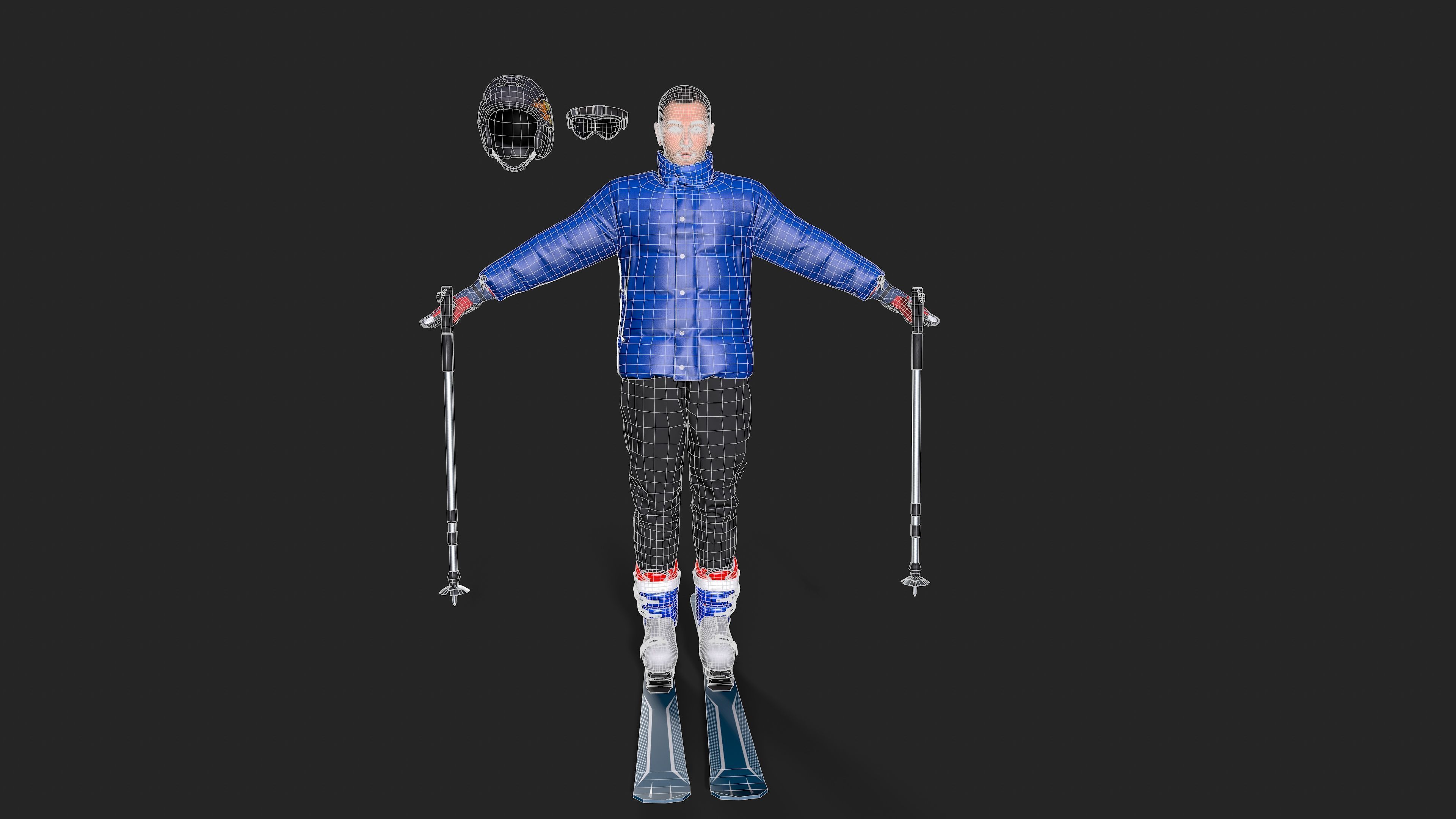 Skiing Actions  Low-poly 3D model_11