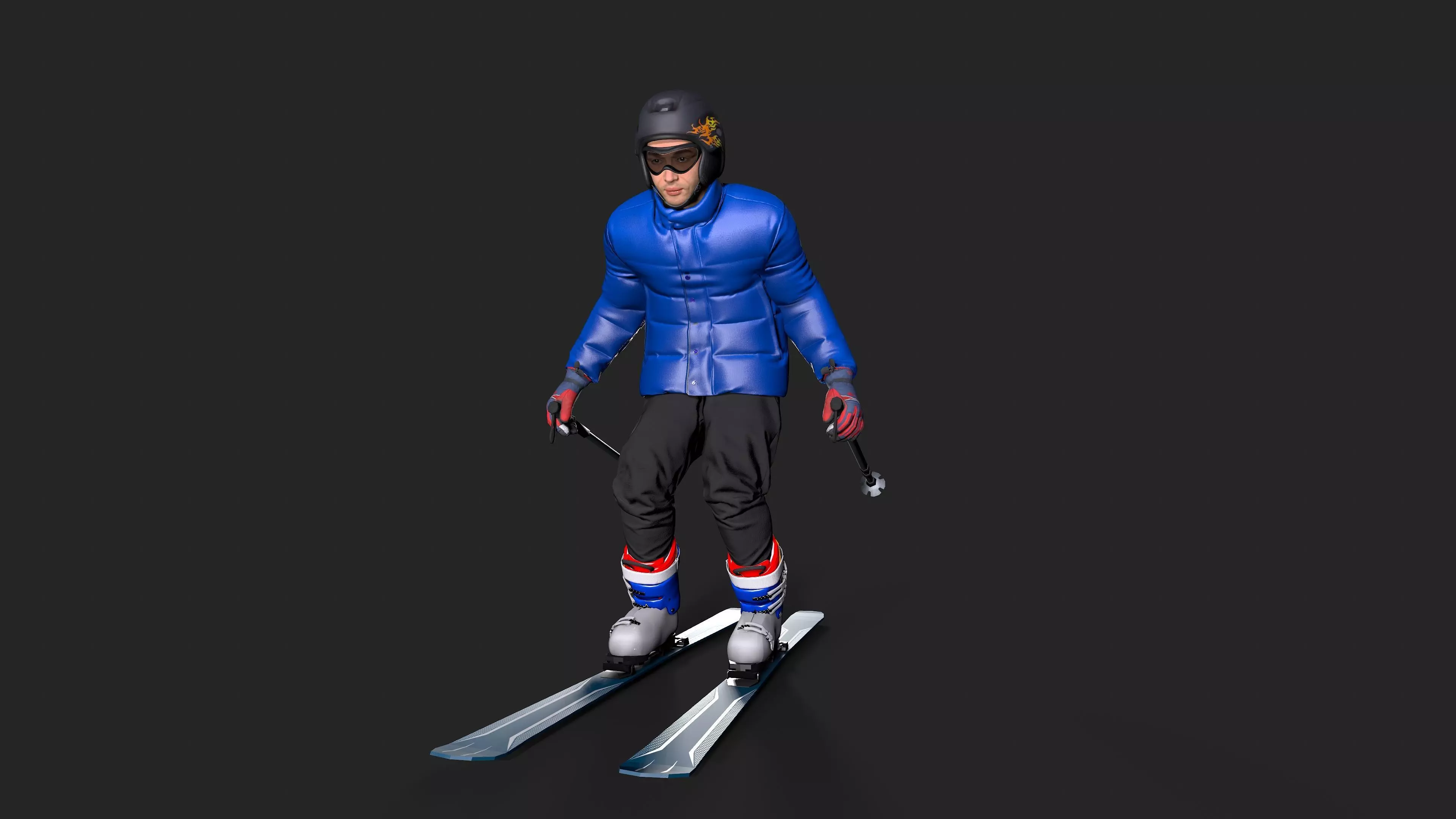 Skiing Actions  Low-poly 3D model_0