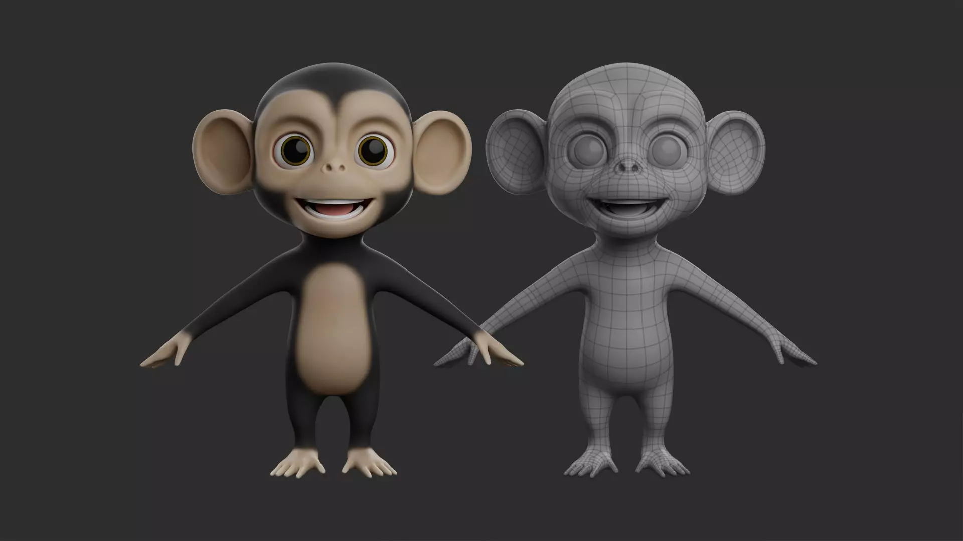Chimpanzee  Cartoon Low-poly 3D model_0