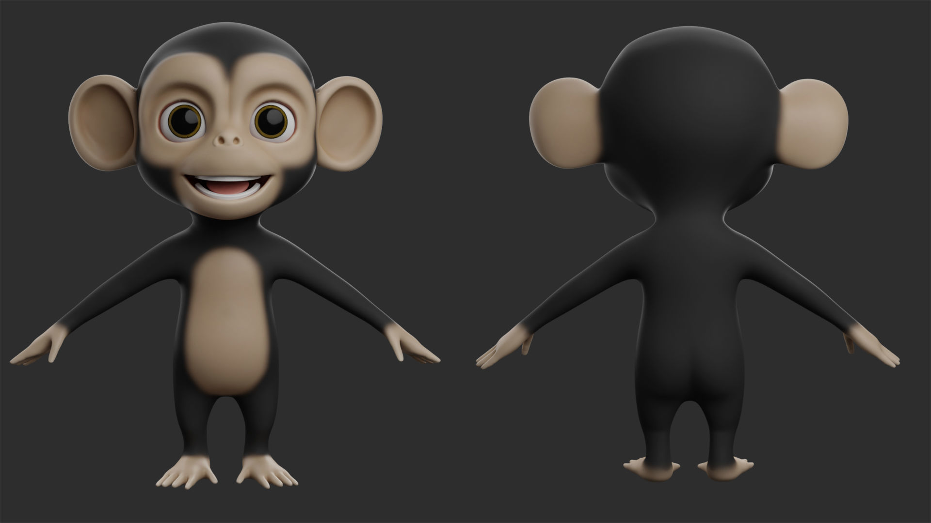 Chimpanzee  Cartoon Low-poly 3D model_1