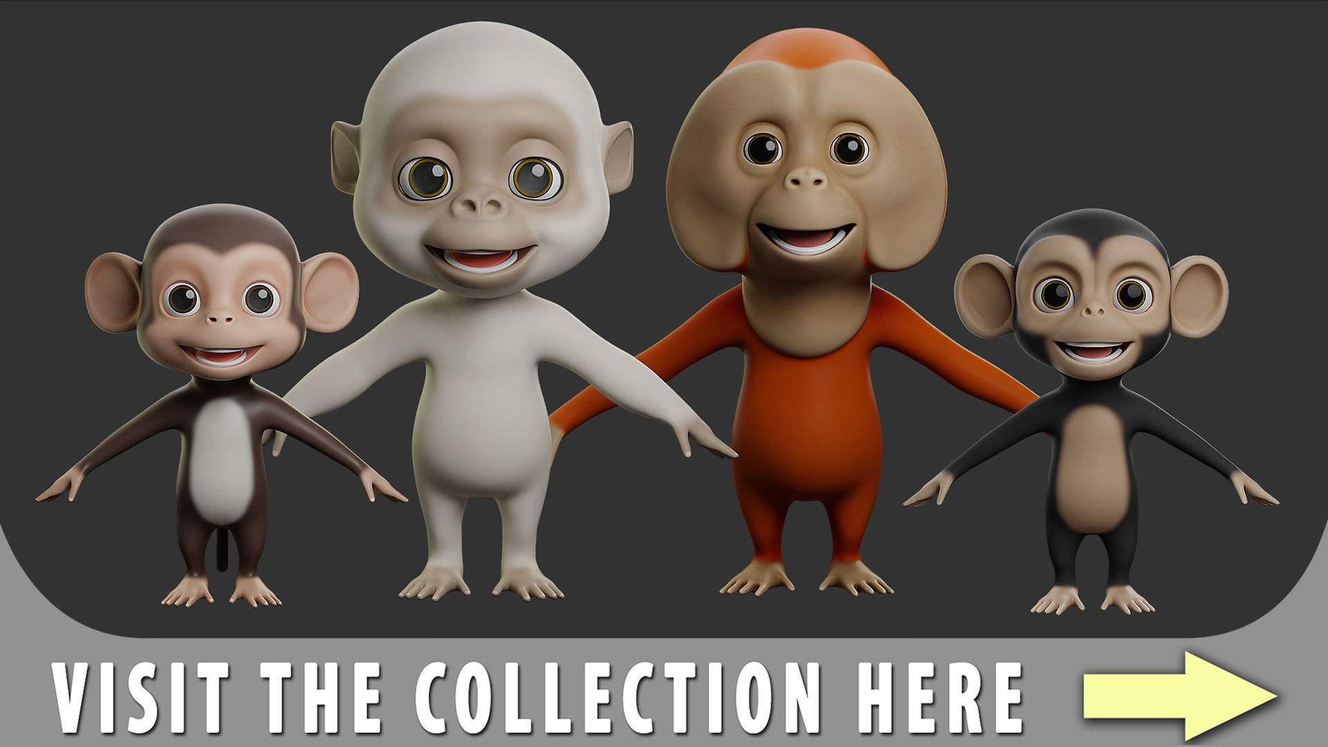 Chimpanzee  Cartoon Low-poly 3D model_9