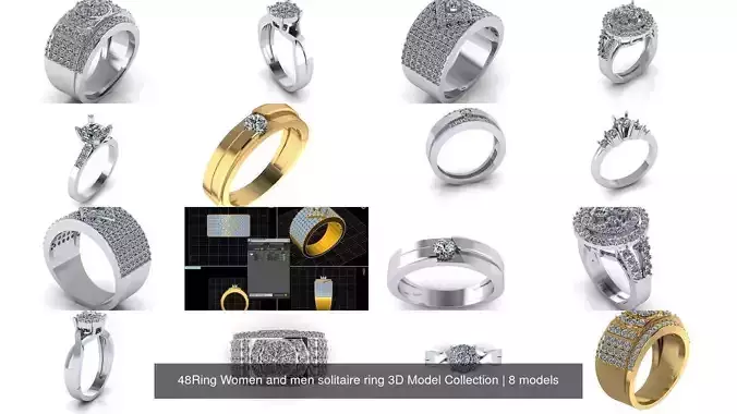 48Ring Women and men solitaire ring 3D Model Collection