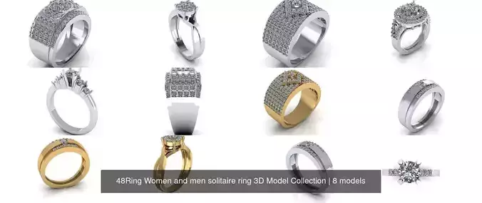 48Ring Women and men solitaire ring 3D Model Collection