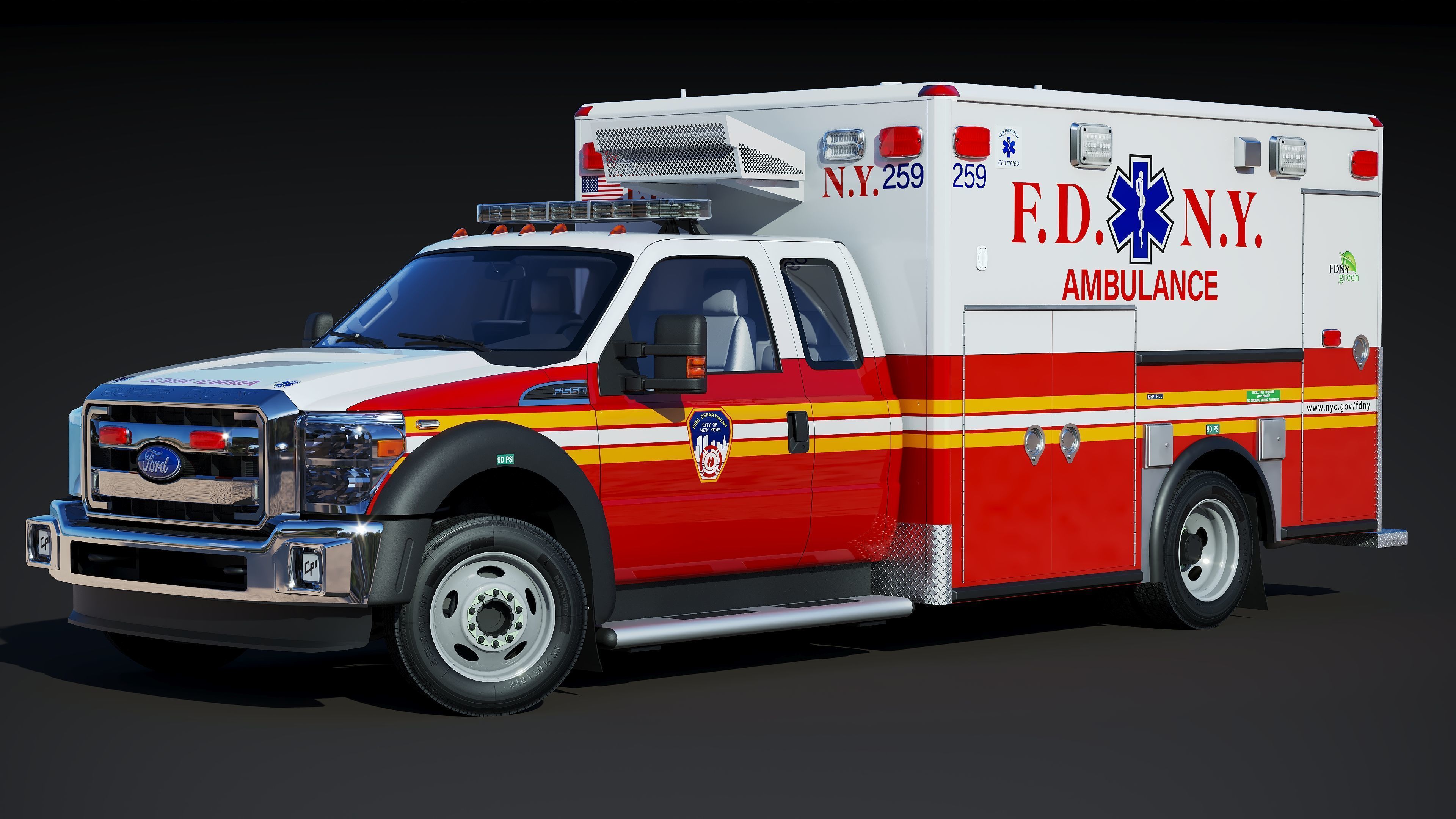 Ambulance EMS FDNY Low-poly 3D model_2