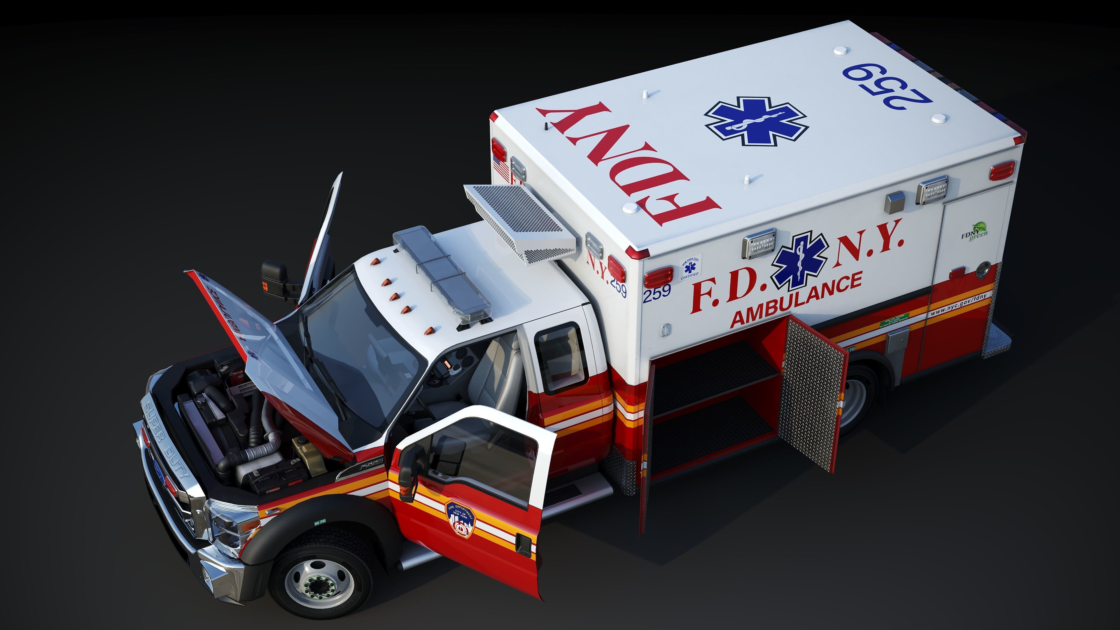 Ambulance EMS FDNY Low-poly 3D model_15