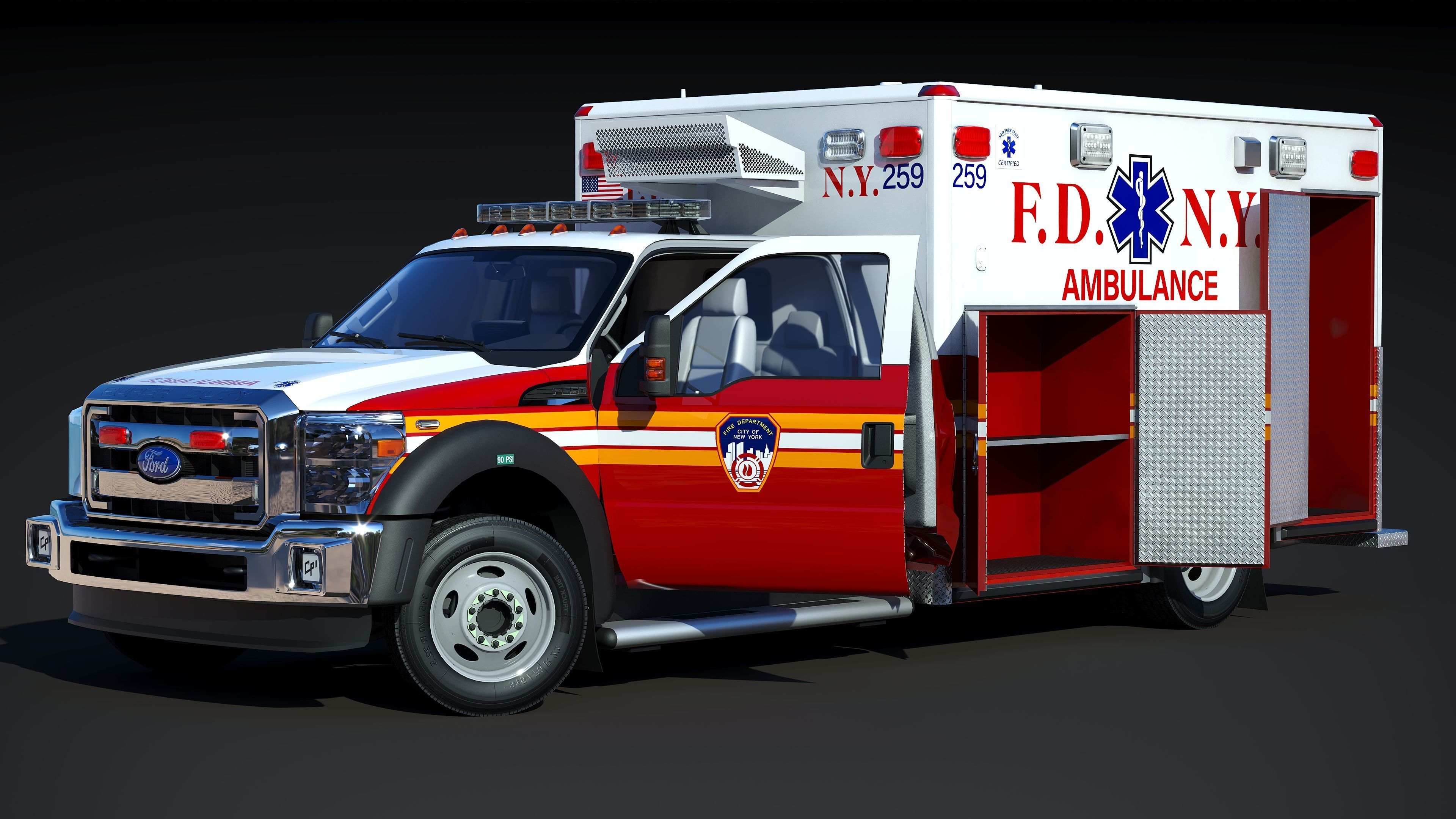 Ambulance EMS FDNY Low-poly 3D model_3