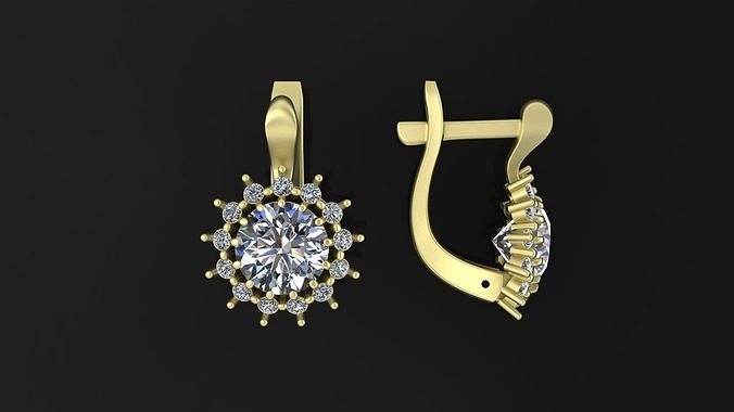 Earrings with round gem and diamond galo for CNC or  3D print model