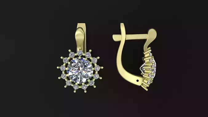 Earrings with round gem and diamond galo for CNC or 