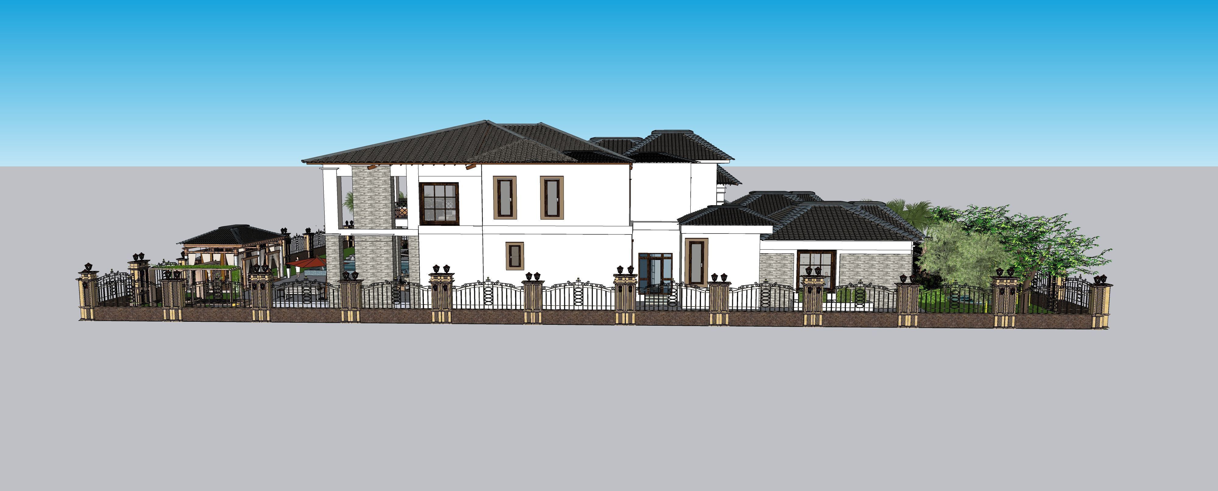 Two story double car garage 3D model_4