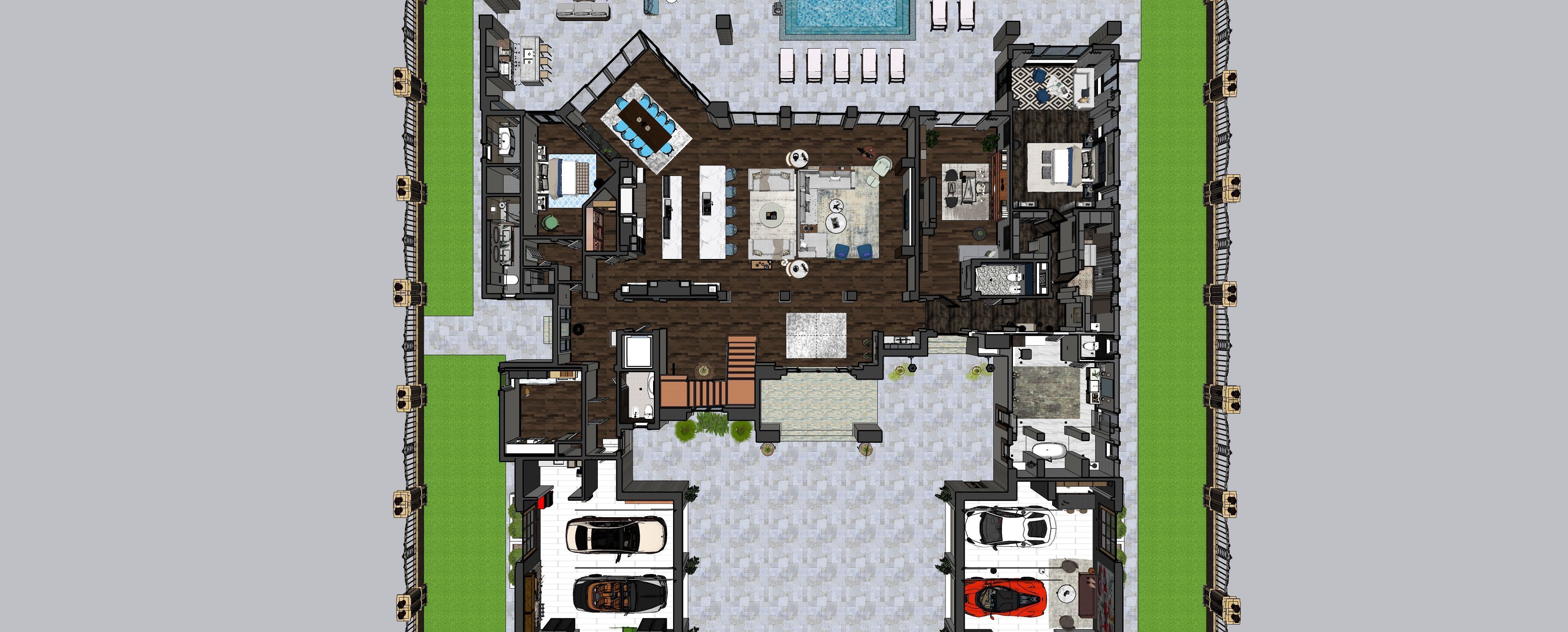 Two story double car garage 3D model_8