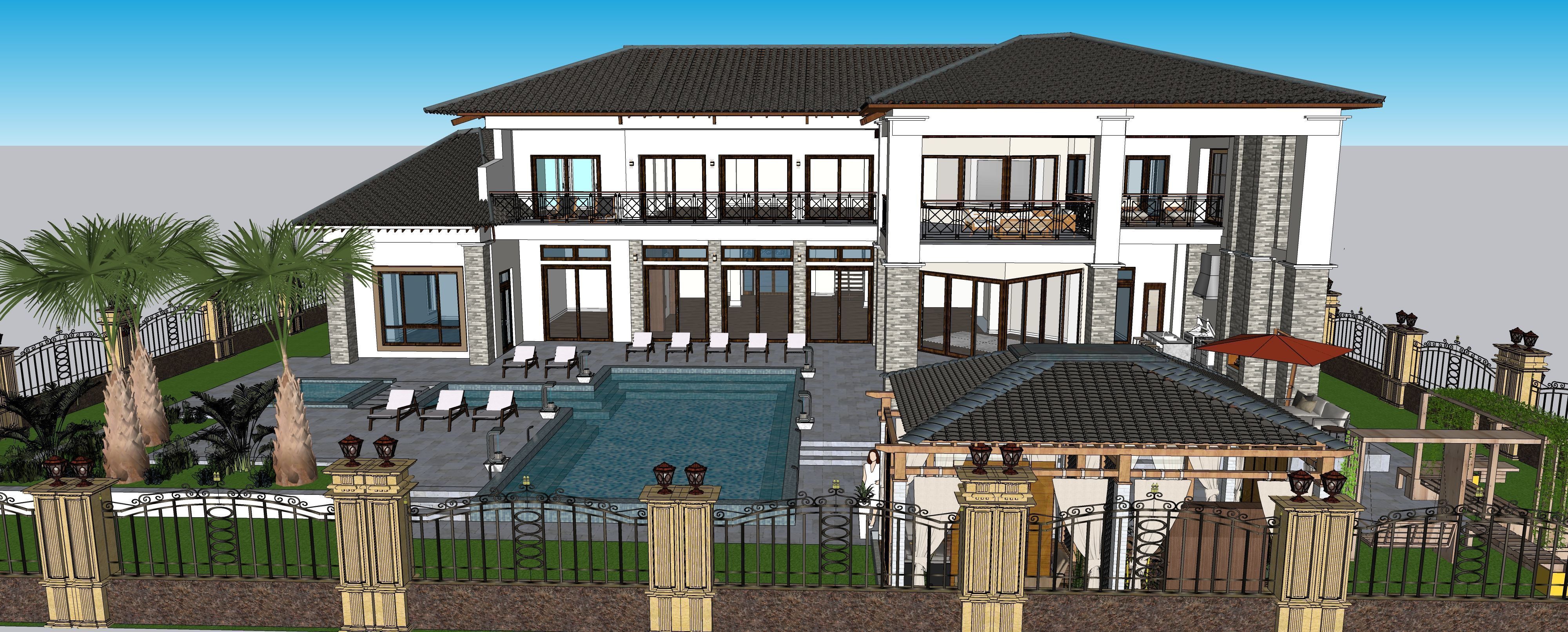 Two story double car garage 3D model_5