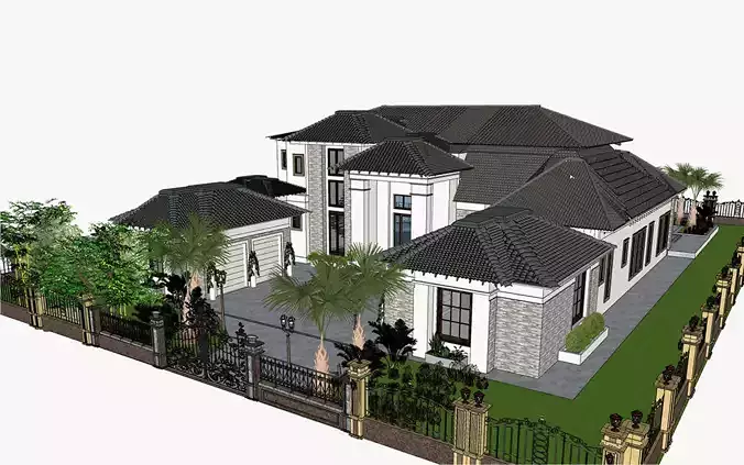 Two story double car garage 3D model