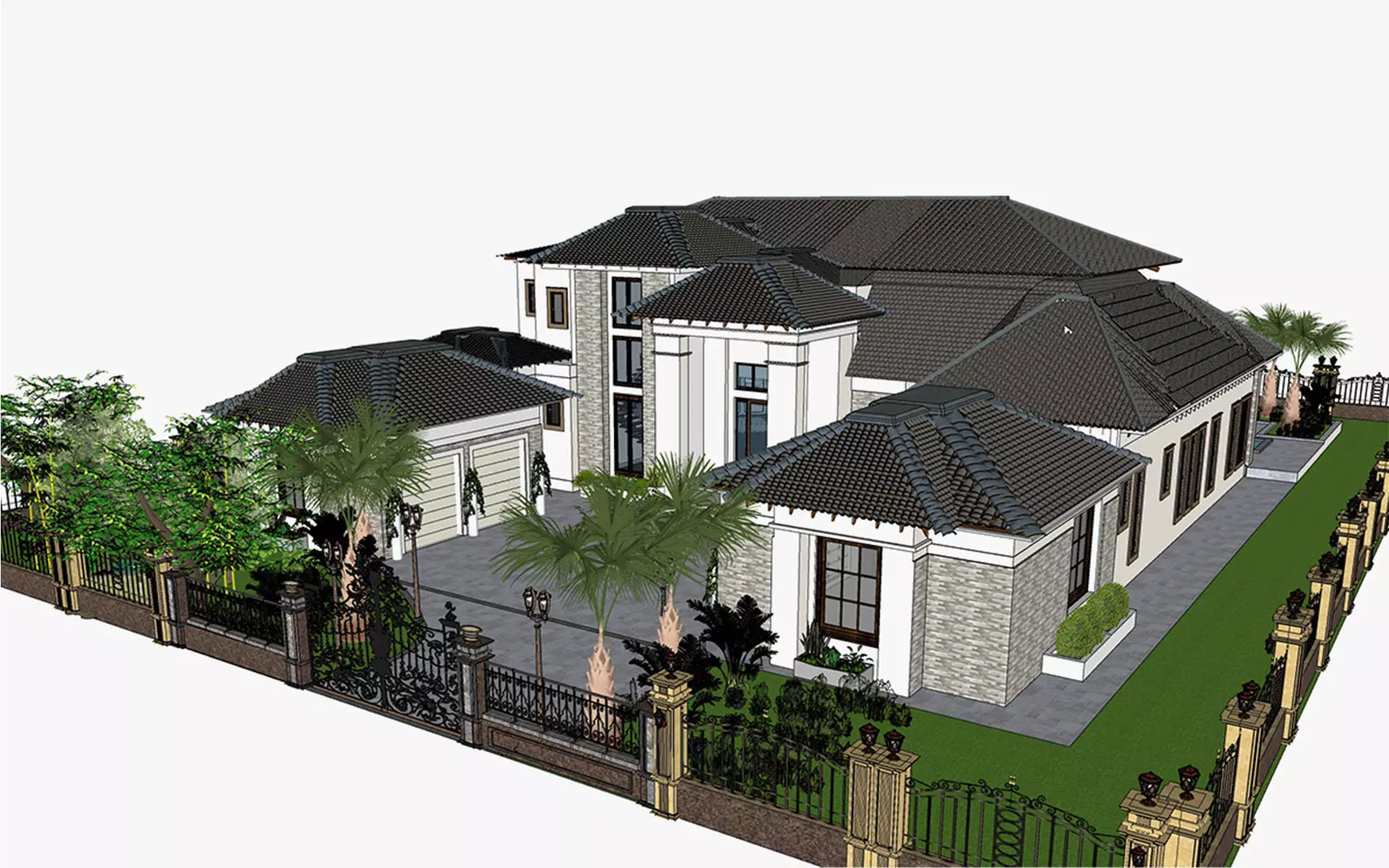 Two story double car garage 3D model_0