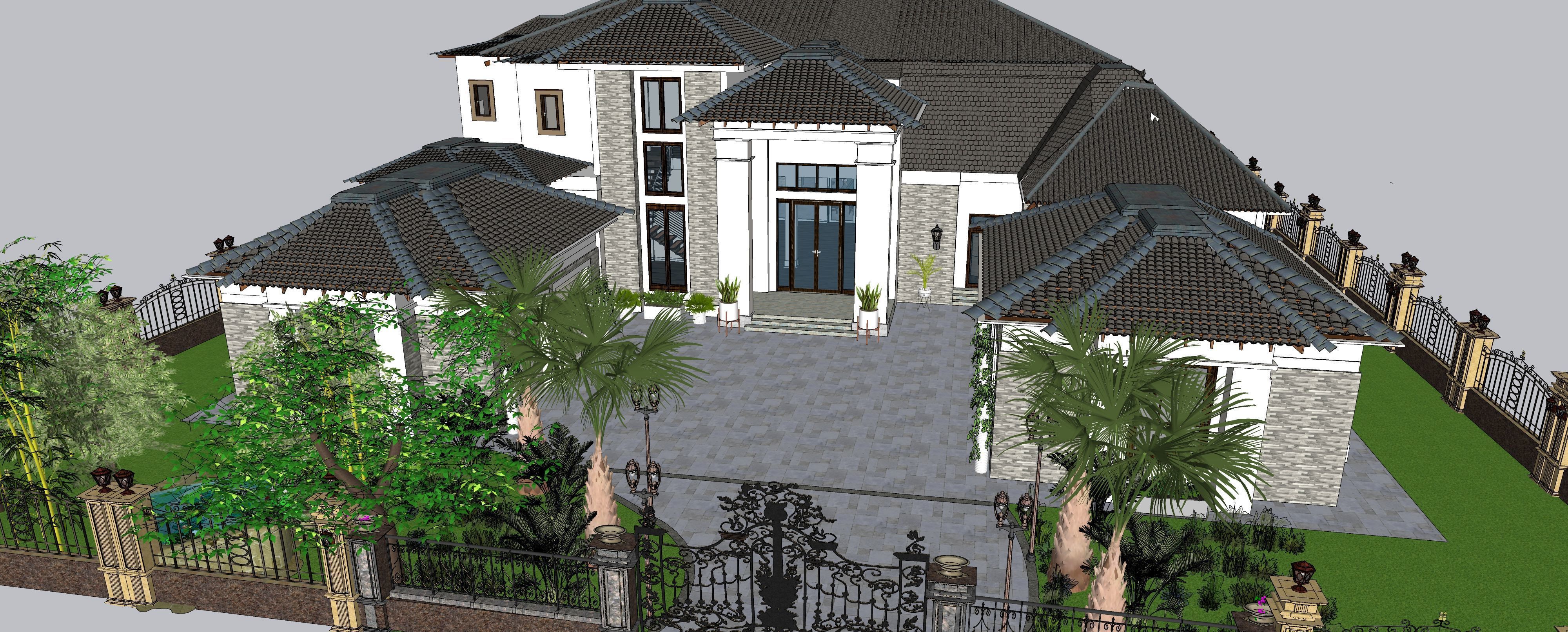 Two story double car garage 3D model_6